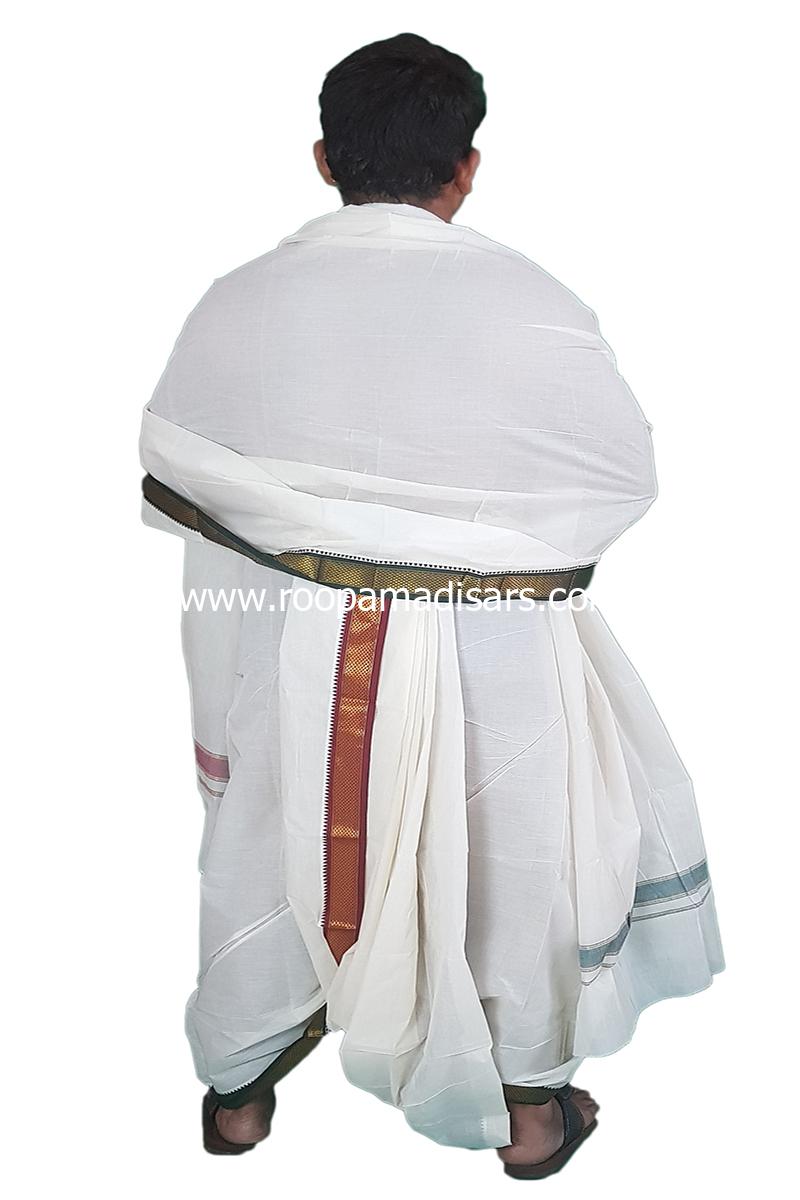 Men's Cotton 9x5 Panchakacham Dhotis with Angavastram - Mayilkann 7kann - Image 2