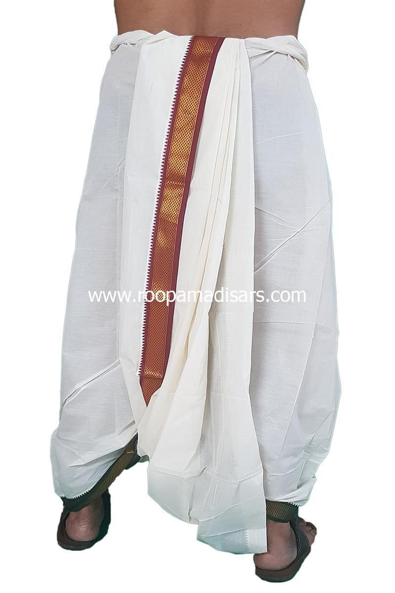 Men's Cotton 9x5 Panchakacham Dhotis with Angavastram - Mayilkann 7kann - Image 4
