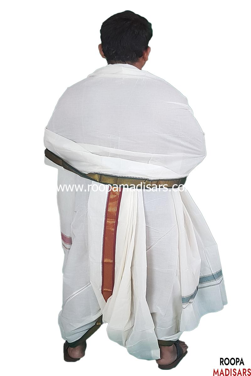 Men's Cotton 9x5 Panchakacham Dhotis with Angavastram - Mayilkann 5kann - Image 2