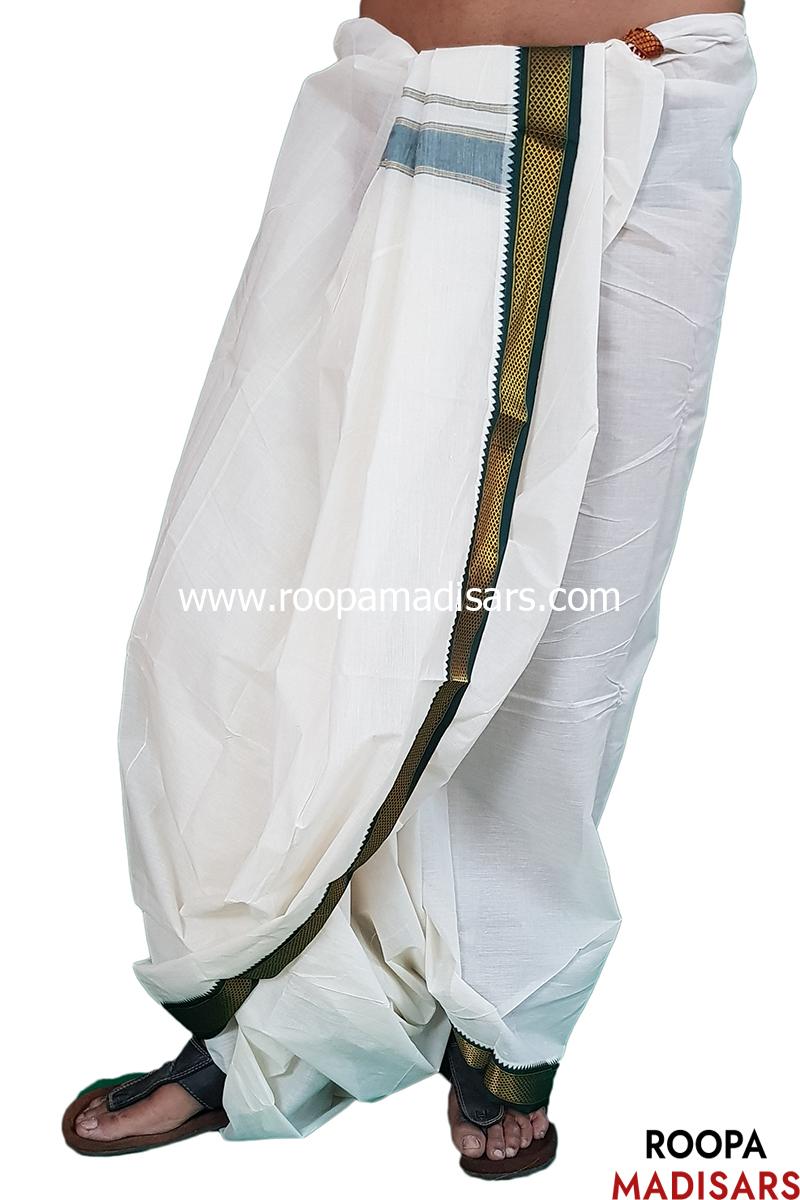 Men's Cotton 9x5 Panchakacham Dhotis with Angavastram - Mayilkann 5kann - Image 3