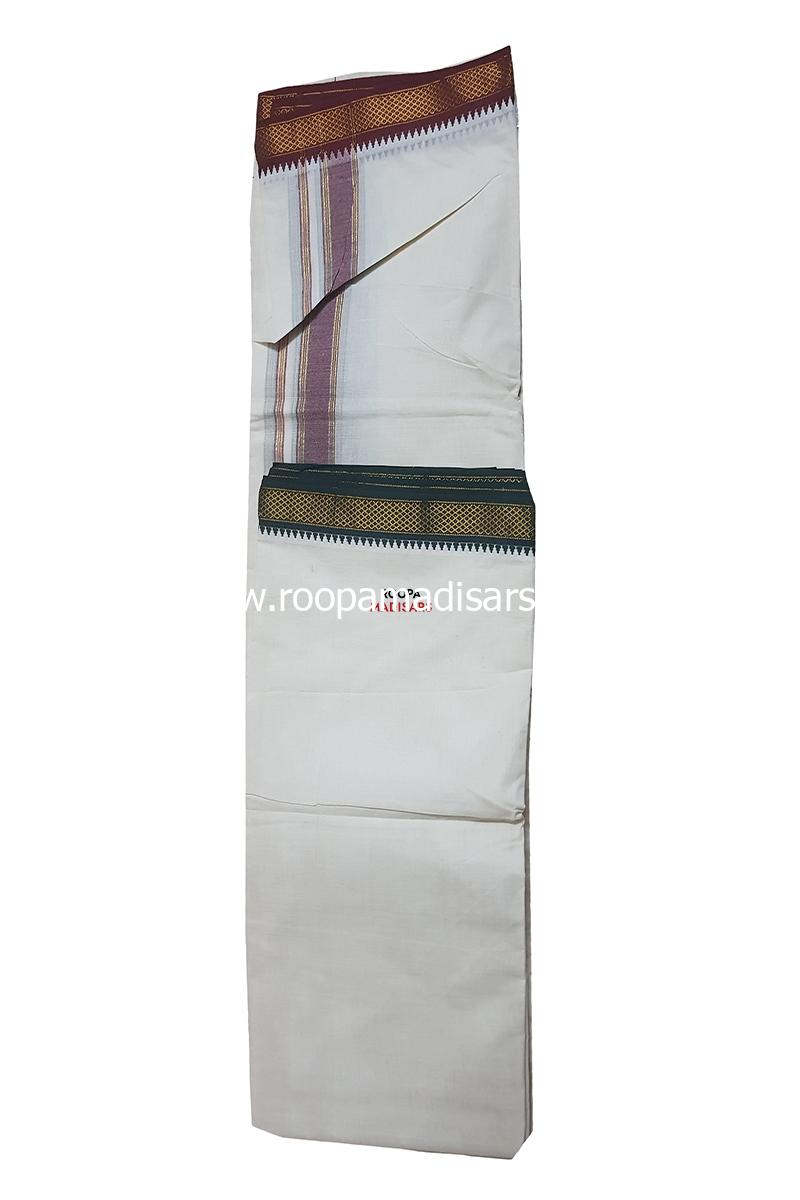 Men's Cotton 9x5 Panchakacham Dhotis with Angavastram - Mayilkann 5kann - Image 6