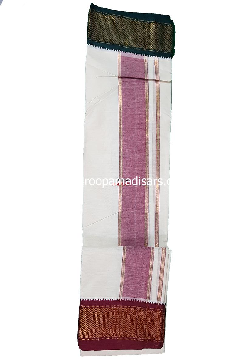 Men's Cotton 9x5 Panchakacham Dhotis with Angavastram - Mayilkann 16kann - Image 2