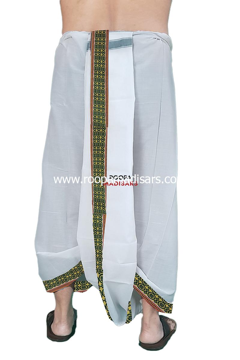Men's Cotton 9x5 Panchakacham Dhotis with Angavastram - Bleached Thread border -assorted colour border - Image 4