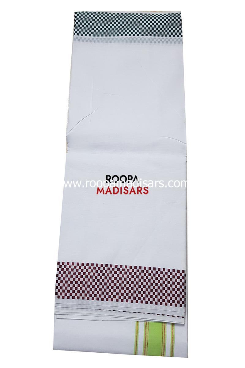 Men's Cotton 9x5 Panchakacham Dhotis with Angavastram - Bleached Thread border -assorted colour border - Image 7