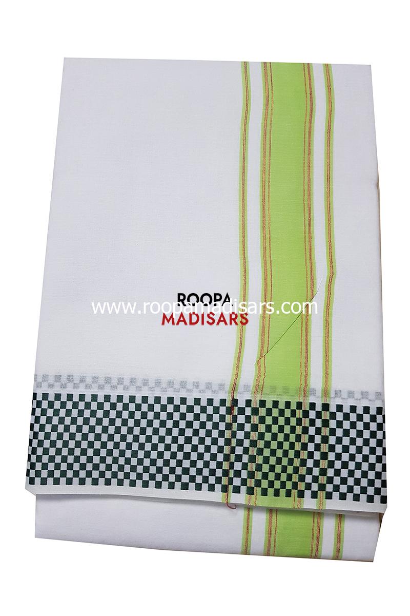 Men's Cotton 9x5 Panchakacham Dhotis with Angavastram - Bleached Thread border -assorted colour border - Image 6