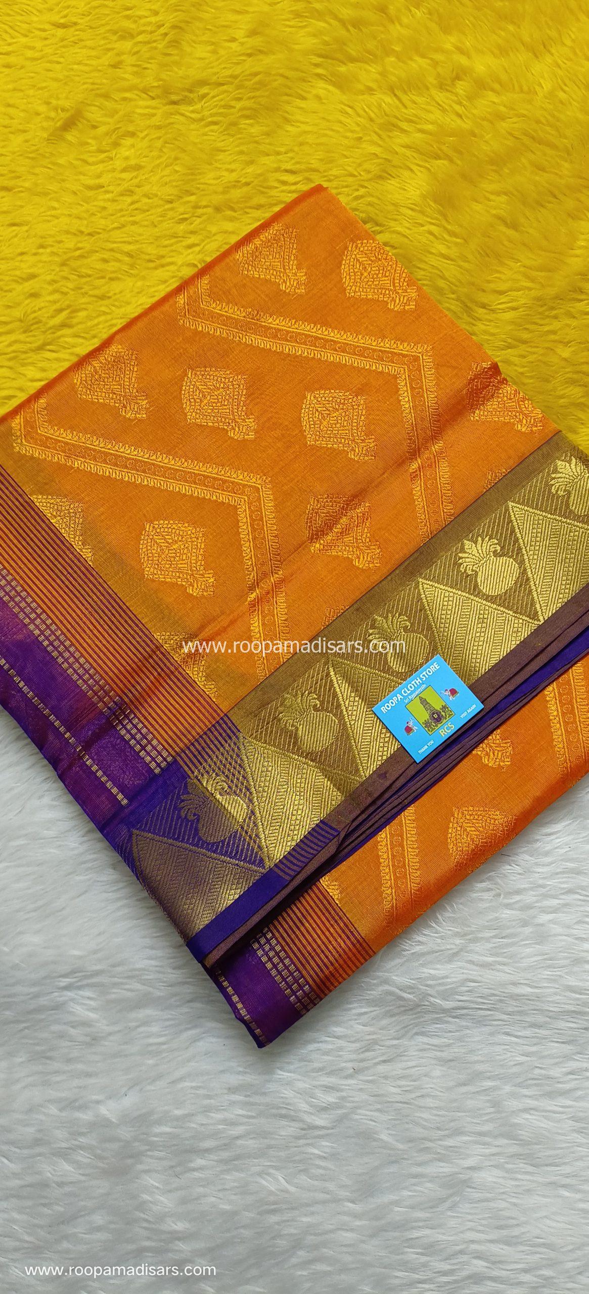Pure Silk Cotton Madisar -10YARDS PURE SILK COTTON MADISAR KORVAI BORDER WITHOUT BLOUSE PIECE
