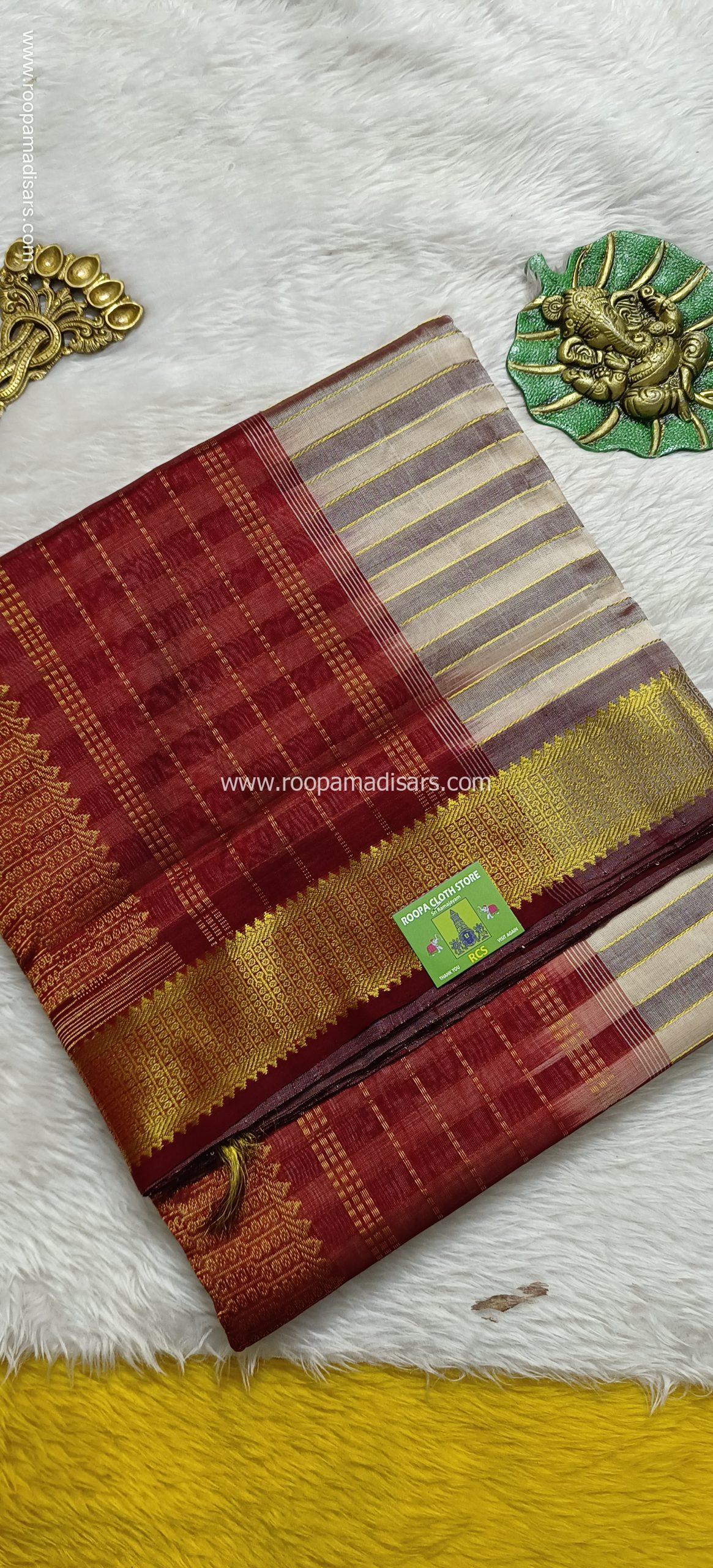 Pure Silk Cotton Madisar -10YARDS PURE SILK COTTON MADISAR KORVAI BORDER WITHOUT BLOUSE PIECE