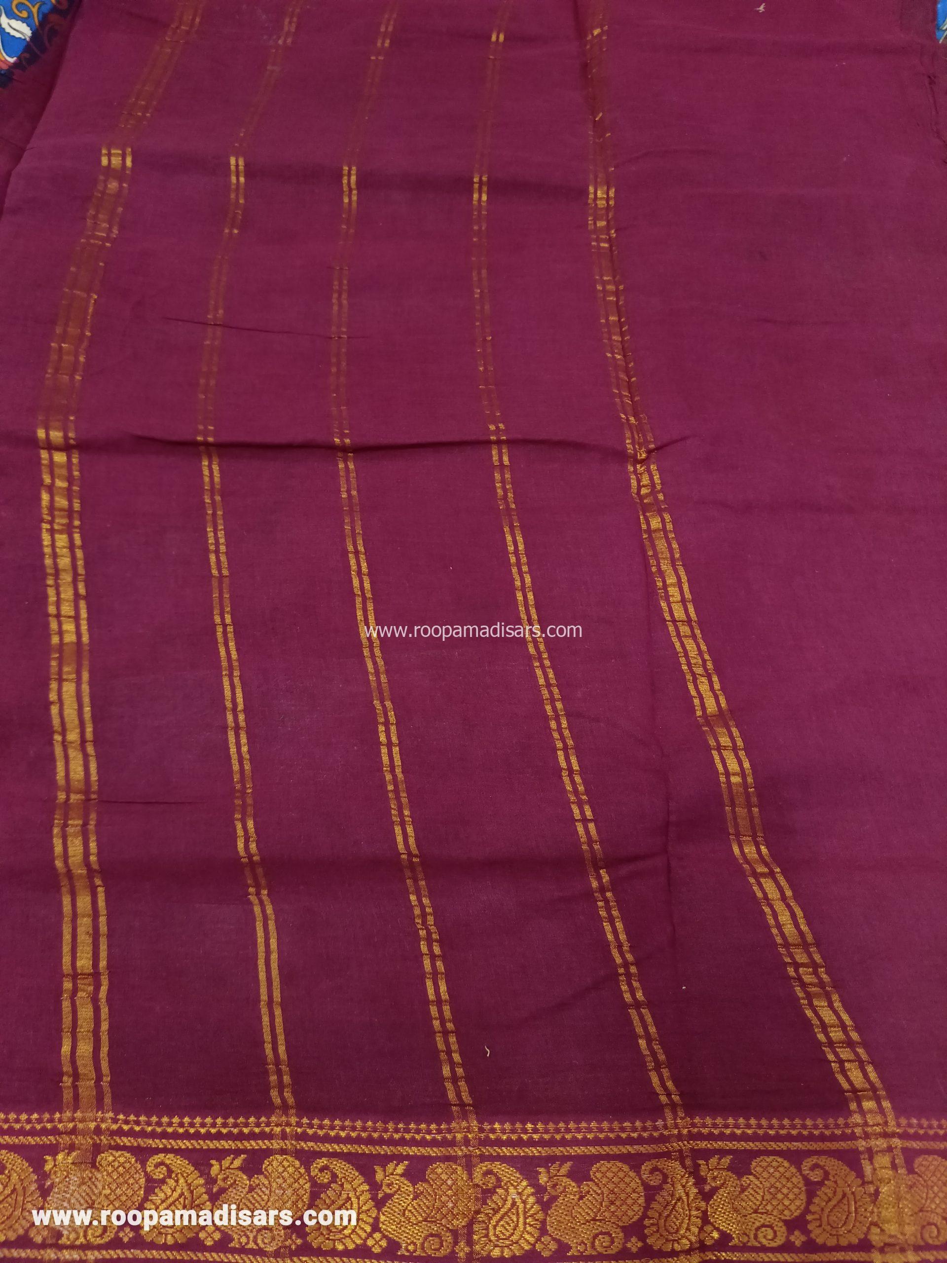 READYMADE SUNGUDI KALAMKARI SAREES -10.5YARDS MADISAR SAREE WITHOUT BLOUSE PIECE - Image 3