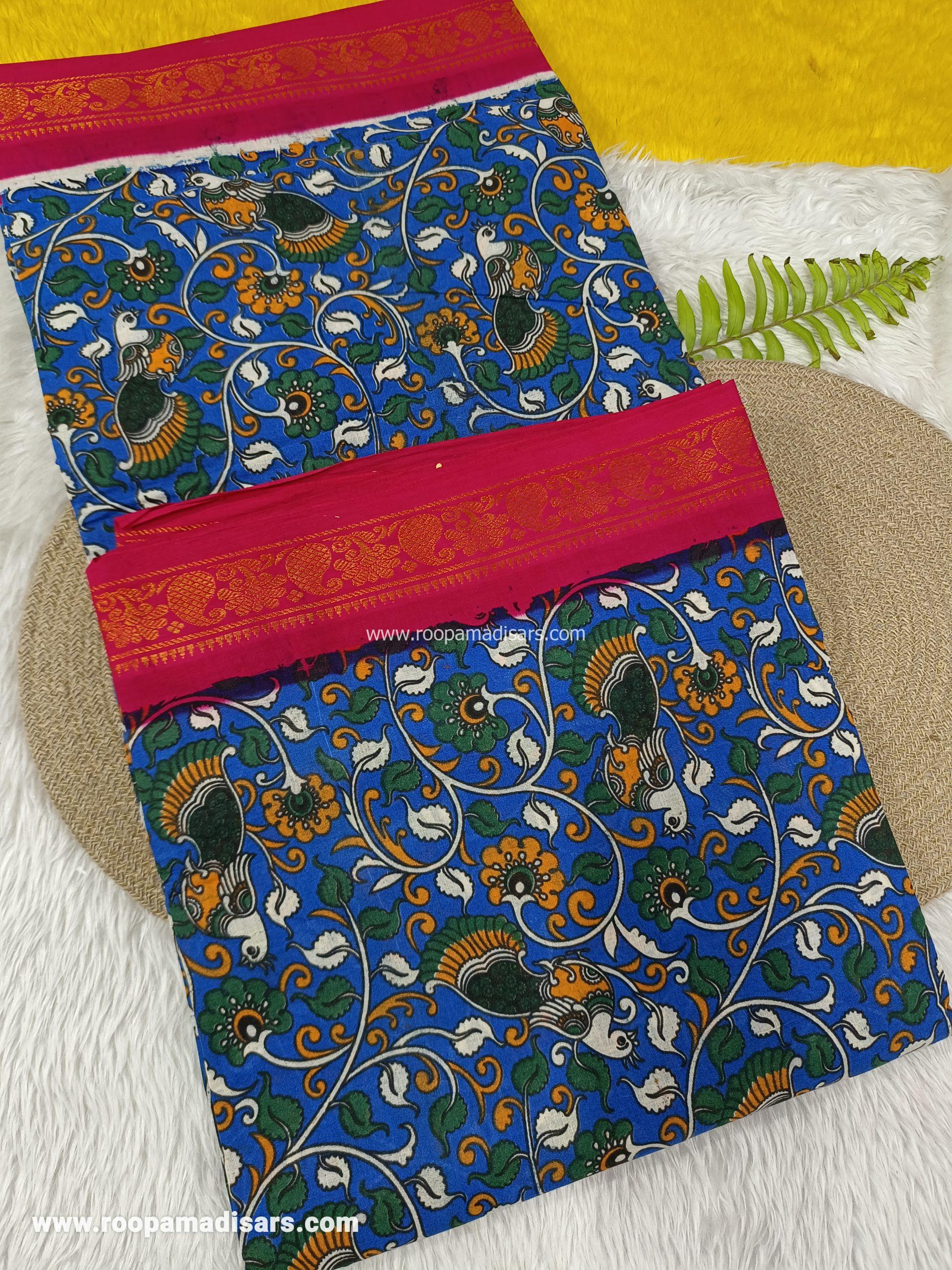 SUNGUDI KALAMKARI SAREES -10.5YARDS MADISAR SAREE WITHOUT BLOUSE PIECE - Image 2