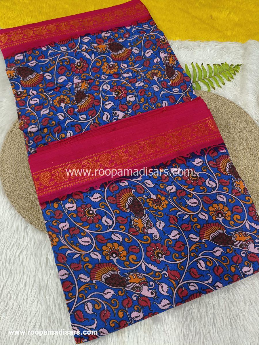 SUNGUDI KALAMKARI SAREES -10.5YARDS MADISAR SAREE WITHOUT BLOUSE PIECE - Image 2