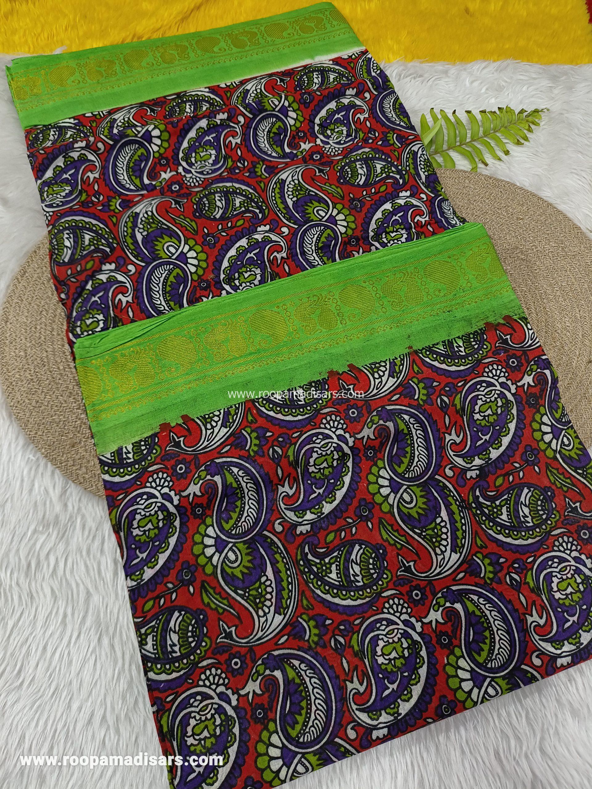 SUNGUDI KALAMKARI SAREES -10.5YARDS MADISAR SAREE WITHOUT BLOUSE PIECE - Image 2