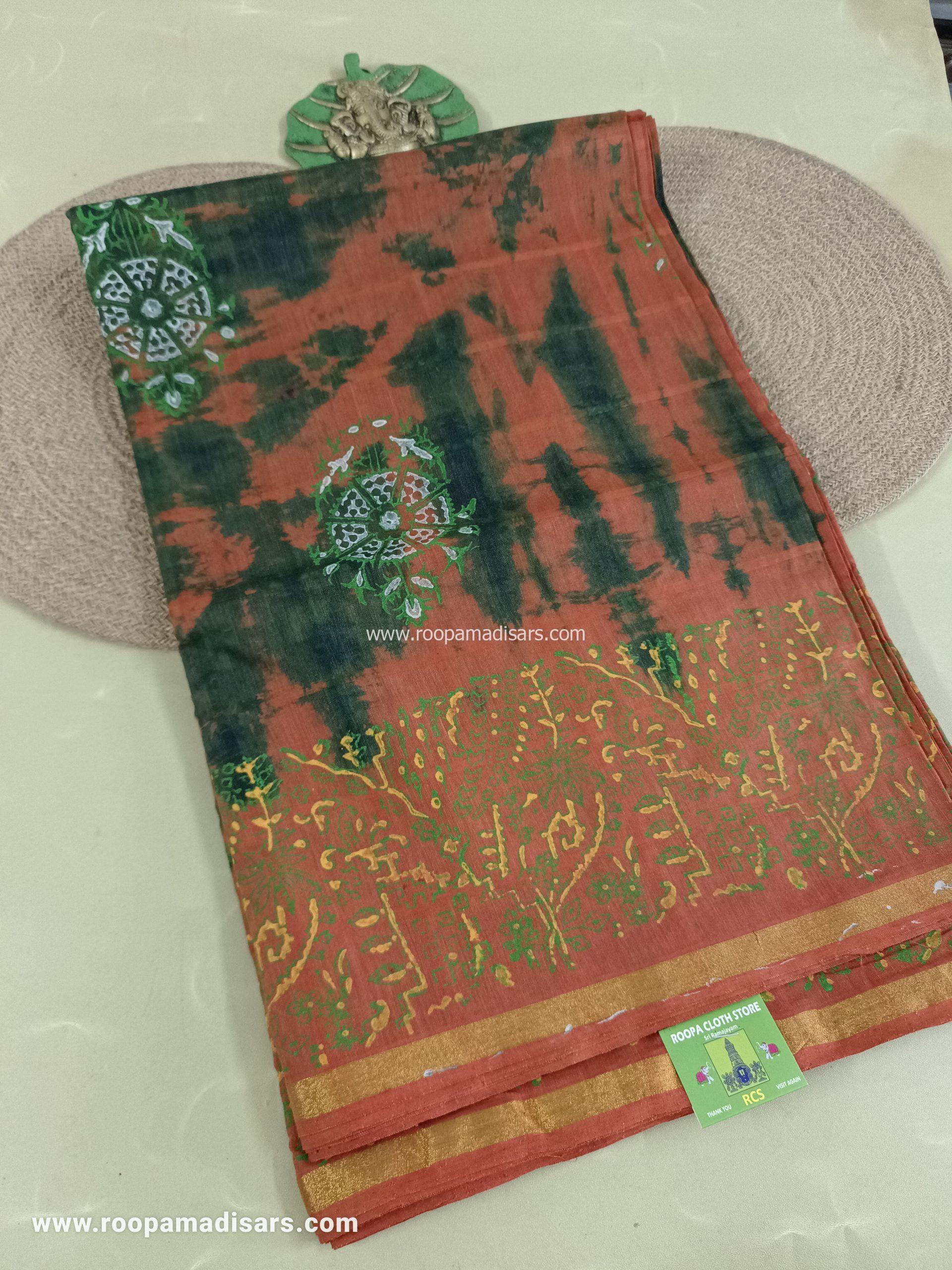 BATIK SAREES -10.5 YARDS ORIGINAL WAX PRINTED BATIK MADISAR SAREE WITHOUT BLOUSE PIECE