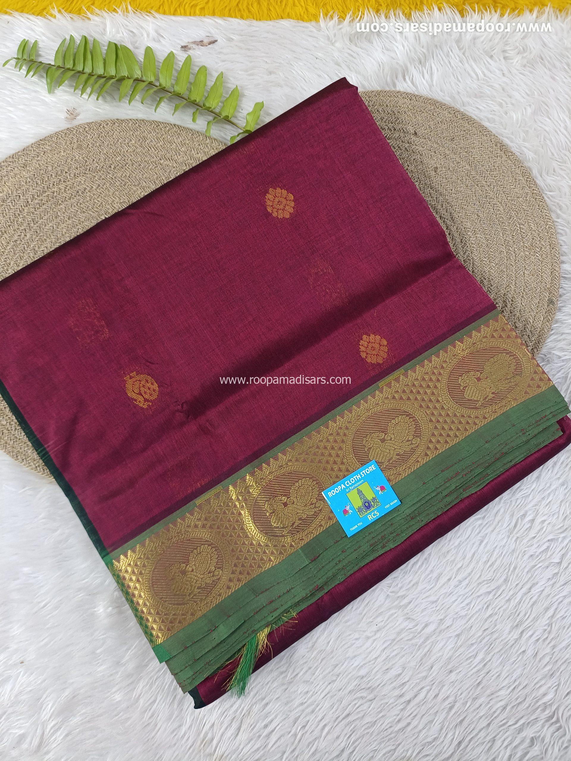 Pure Silk Cotton Madisar -10YARDS PURE SILK COTTON MADISAR KORVAI BORDER WITHOUT BLOUSE PIECE