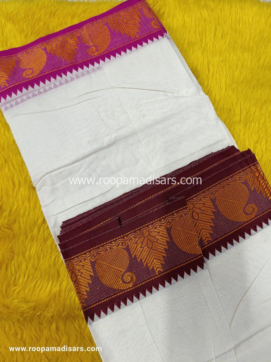 Men's Cotton 9X5 cotton Panchakacham Dhotis with Angavastram - Image 2