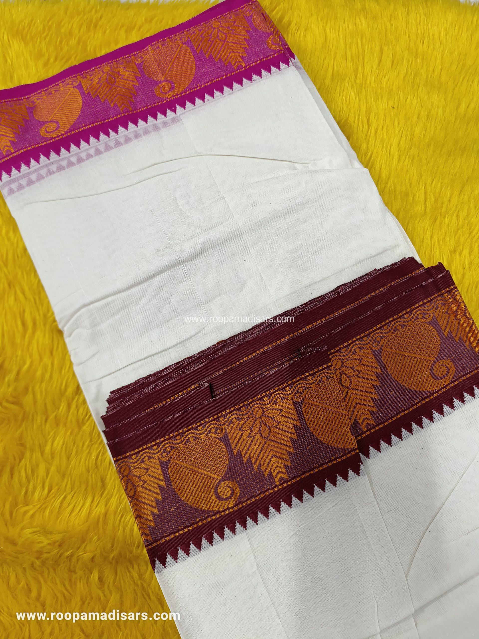 Men's Cotton 9X5 cotton Panchakacham Dhotis with Angavastram - Image 2