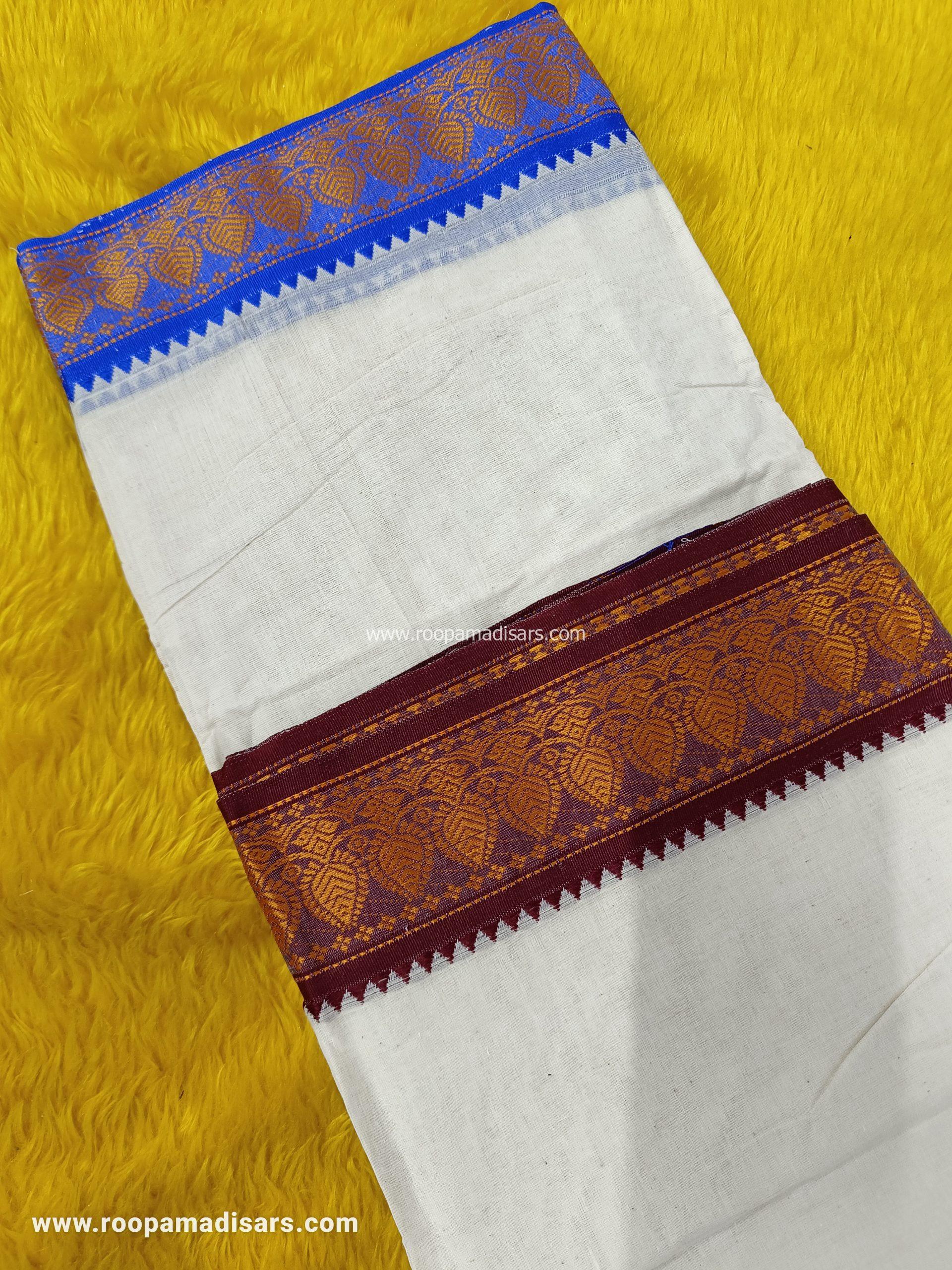 Men's Cotton 9X5 cotton Panchakacham Dhotis with Angavastram - Image 2