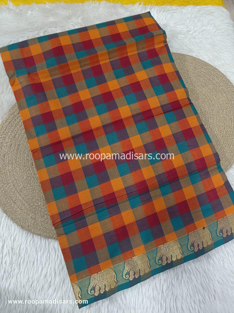 MADURAI COTTON SAREES -10YARDS COTTON MADISAR SAREE WITHOUT BLOUSE PIECE
