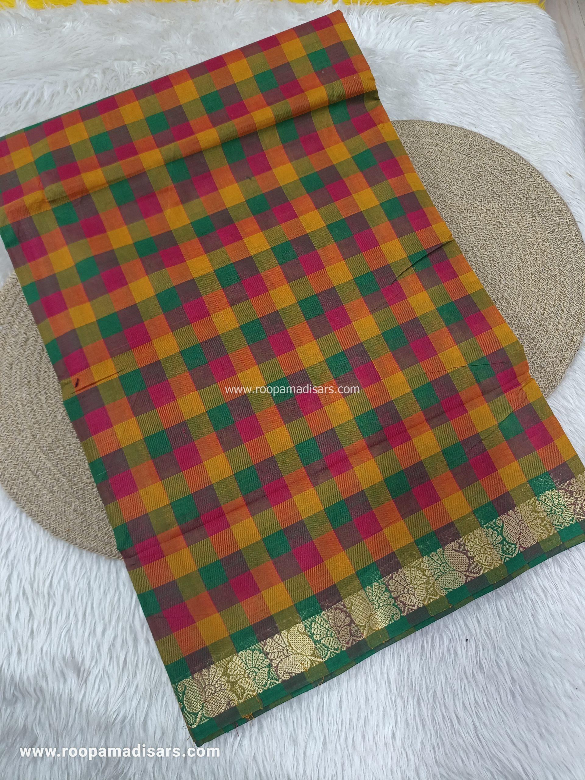 MADURAI COTTON SAREES -10YARDS COTTON MADISAR SAREE WITHOUT BLOUSE PIECE