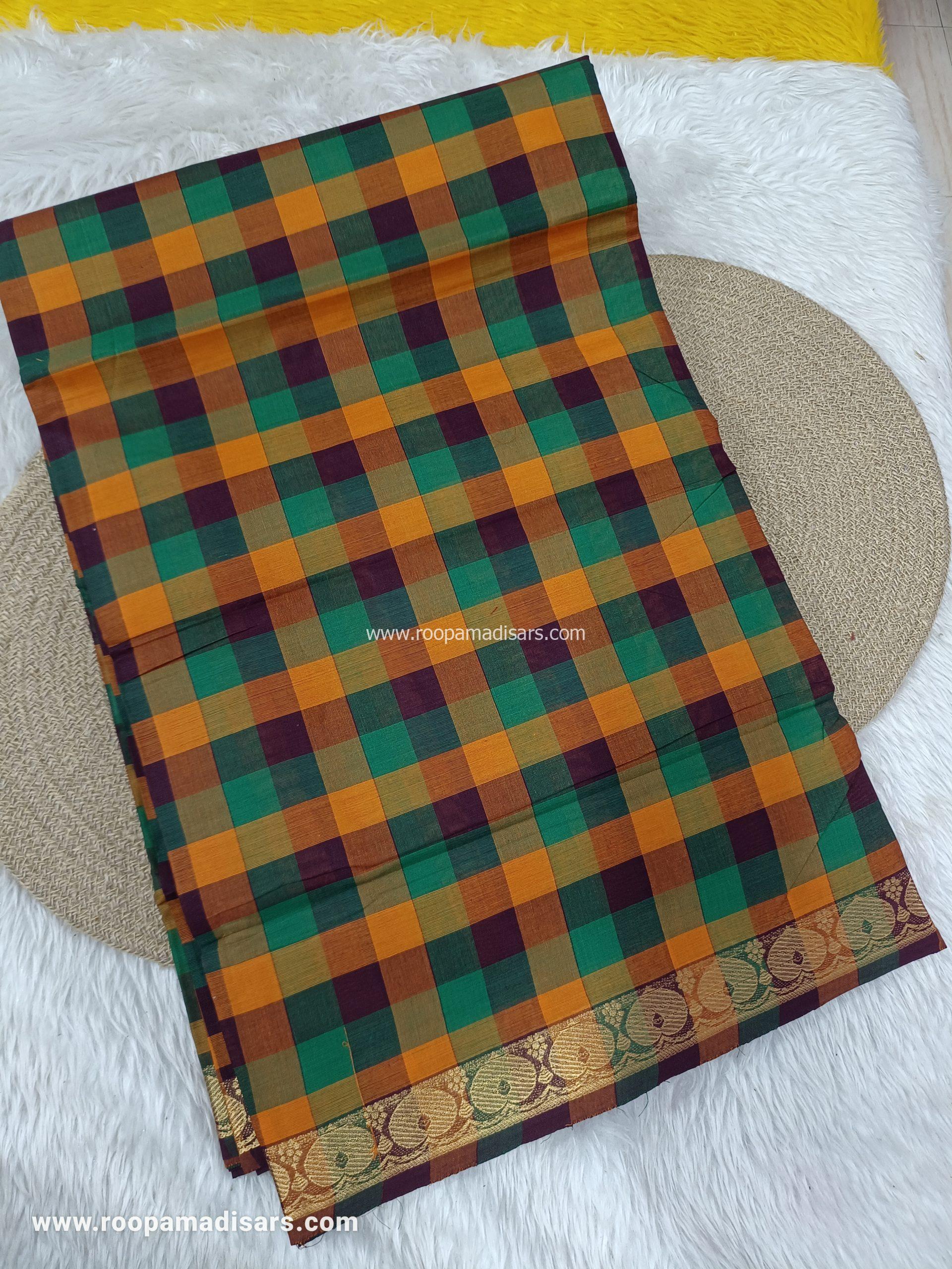 MADURAI COTTON SAREES -10YARDS COTTON MADISAR SAREE WITHOUT BLOUSE PIECE