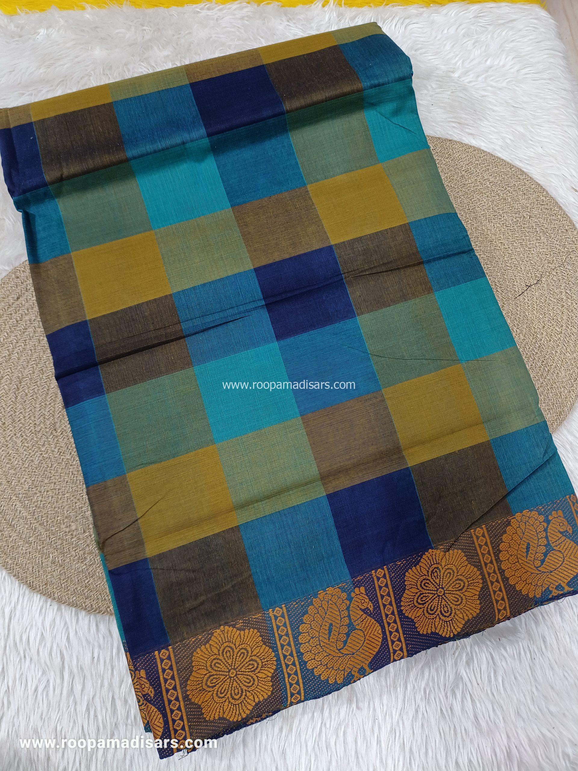 MADURAI COTTON SAREES -10YARDS COTTON MADISAR SAREE WITHOUT BLOUSE PIECE