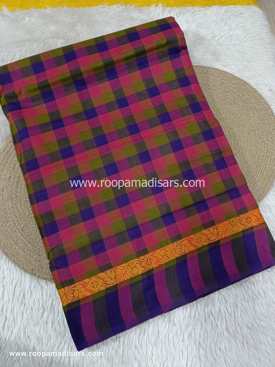 MADURAI COTTON SAREES -10YARDS COTTON MADISAR SAREE WITHOUT BLOUSE PIECE
