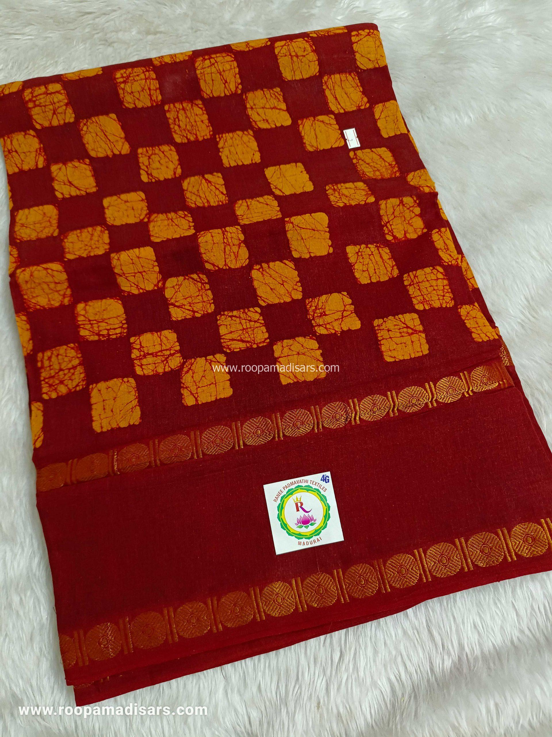 RANEE SUNGUDI SAREES -10YARDS MADISAR SAREE WITHOUT BLOUSE PIECE