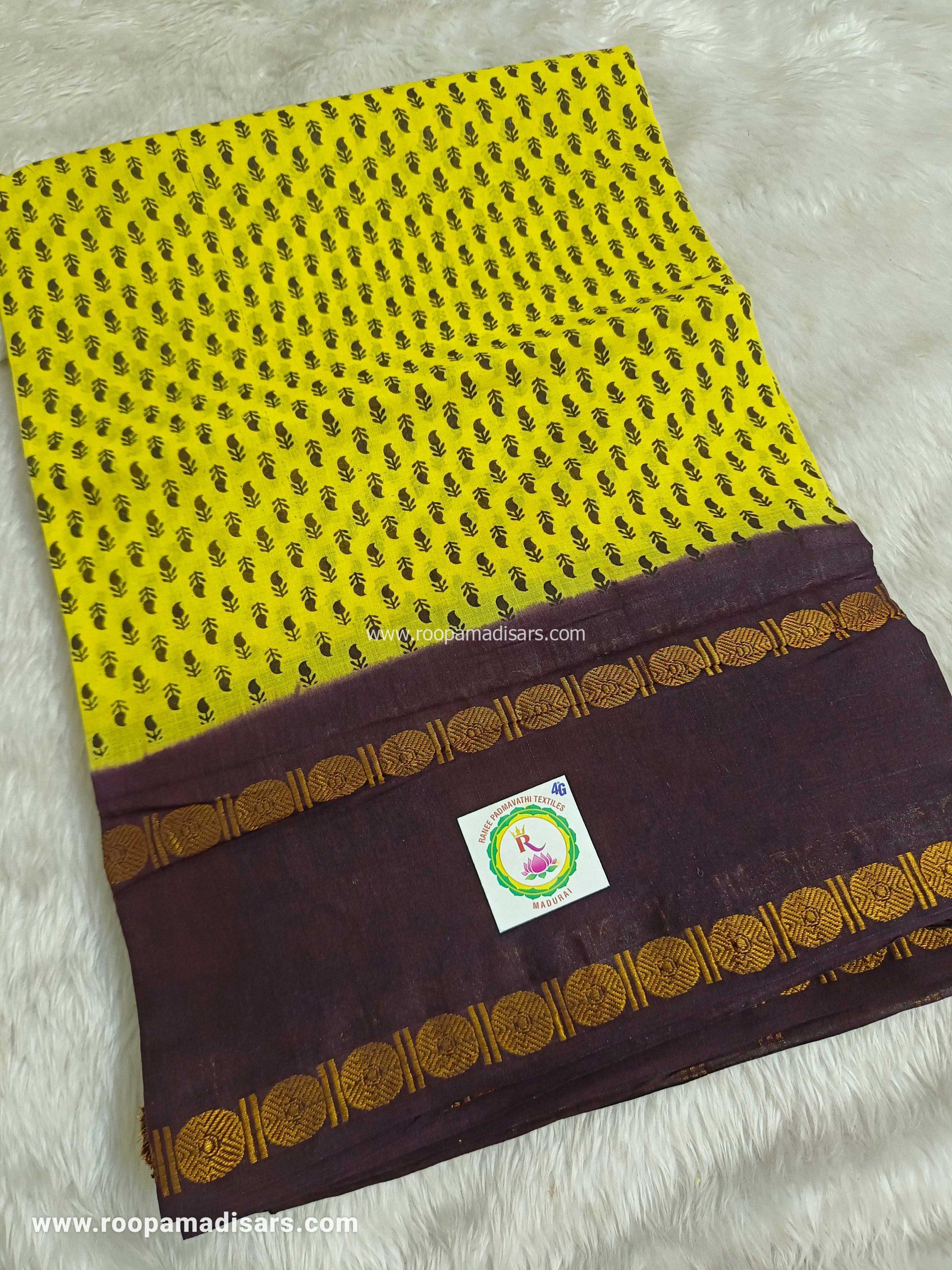 RANEE SUNGUDI SAREES -10YARDS MADISAR SAREE WITHOUT BLOUSE PIECE
