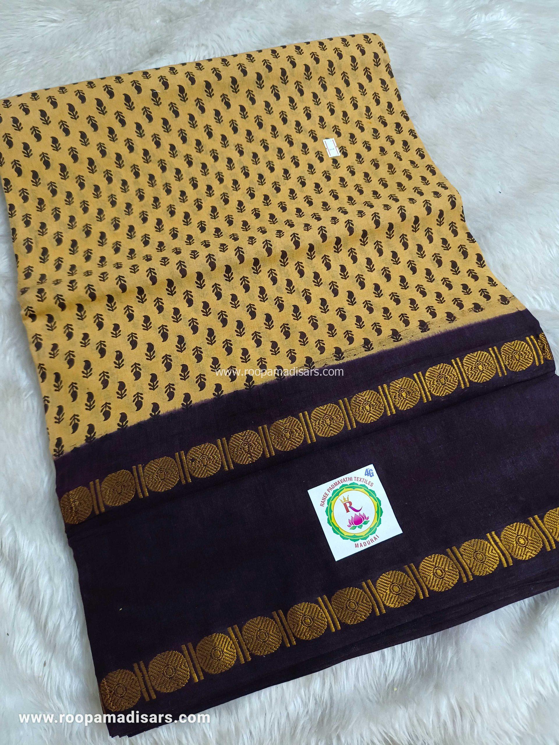 RANEE SUNGUDI SAREES -10YARDS MADISAR SAREE WITHOUT BLOUSE PIECE