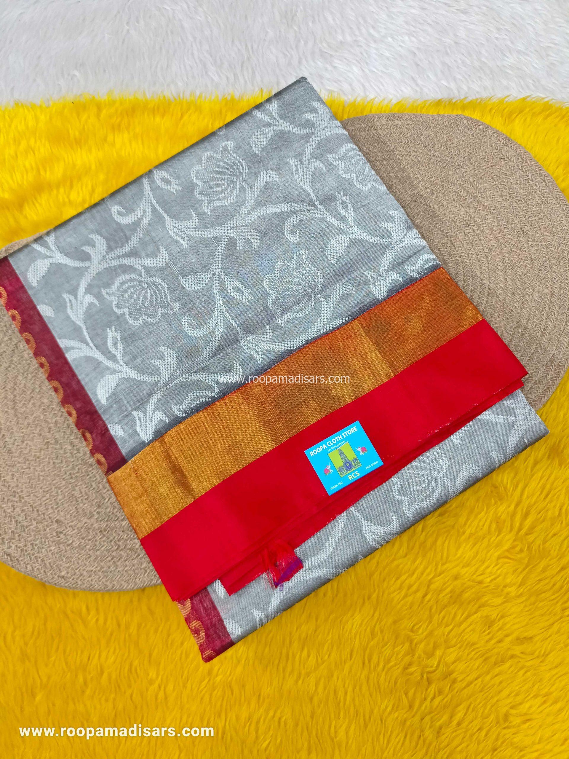 Korvai Embossed Pure Silk Cotton -6YARDS PURE SILK COTTON KORVAI BORDER WITH BLOUSE