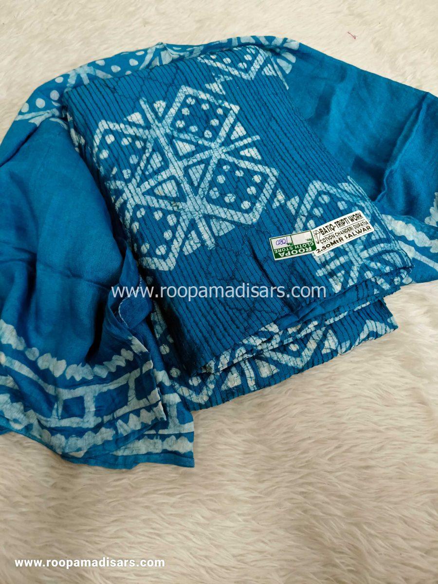 Embroidery Batik Chanderi Cotton Dress Material - Unstitched 3 Piece Suit (Top,Bottom,Dupatta )