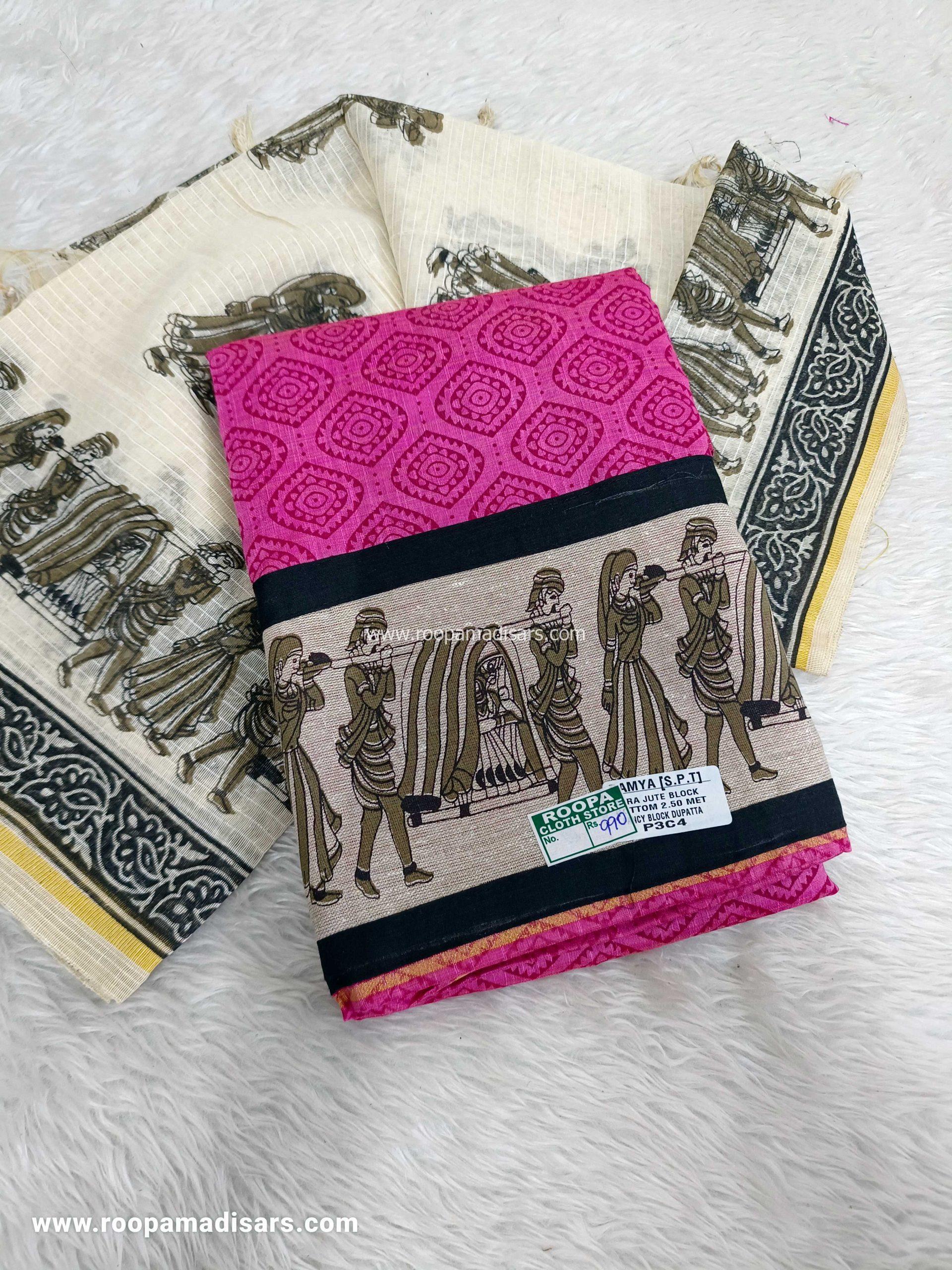 Embroidery Chanderi Cotton Dress Material - Unstitched 3 Piece Suit (Top,Bottom,Dupatta )