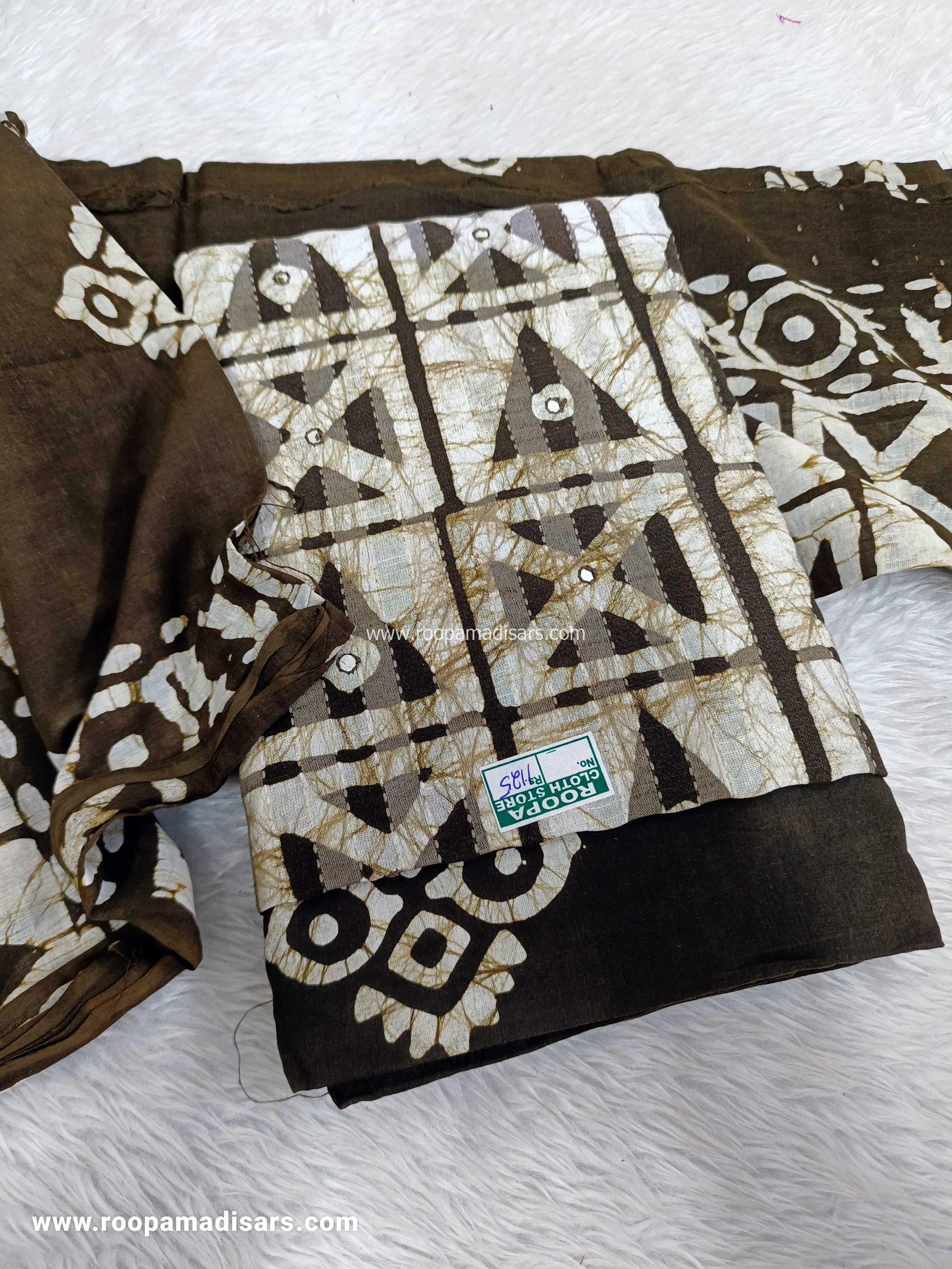 Embroidery Batik Chanderi Cotton Dress Material - Unstitched 3 Piece Suit (Top,Bottom,Dupatta )