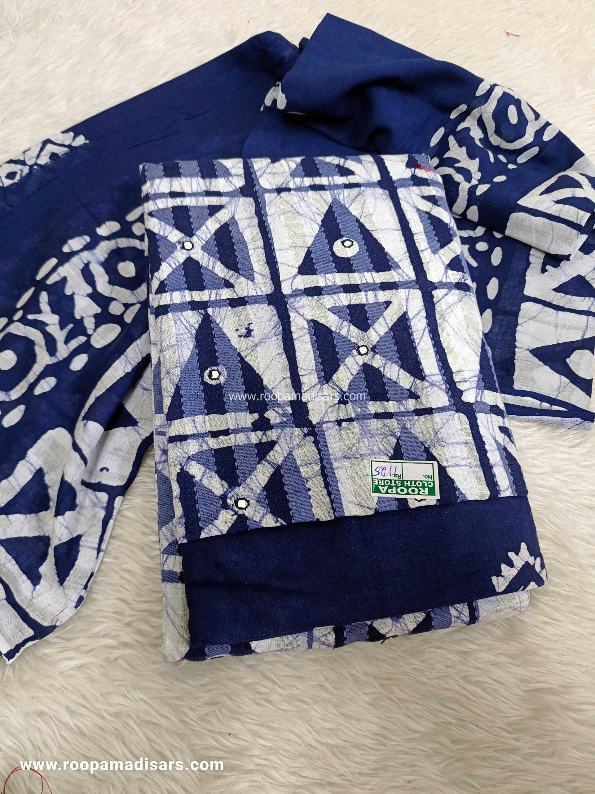 Embroidery Batik Chanderi Cotton Dress Material - Unstitched 3 Piece Suit (Top,Bottom,Dupatta )