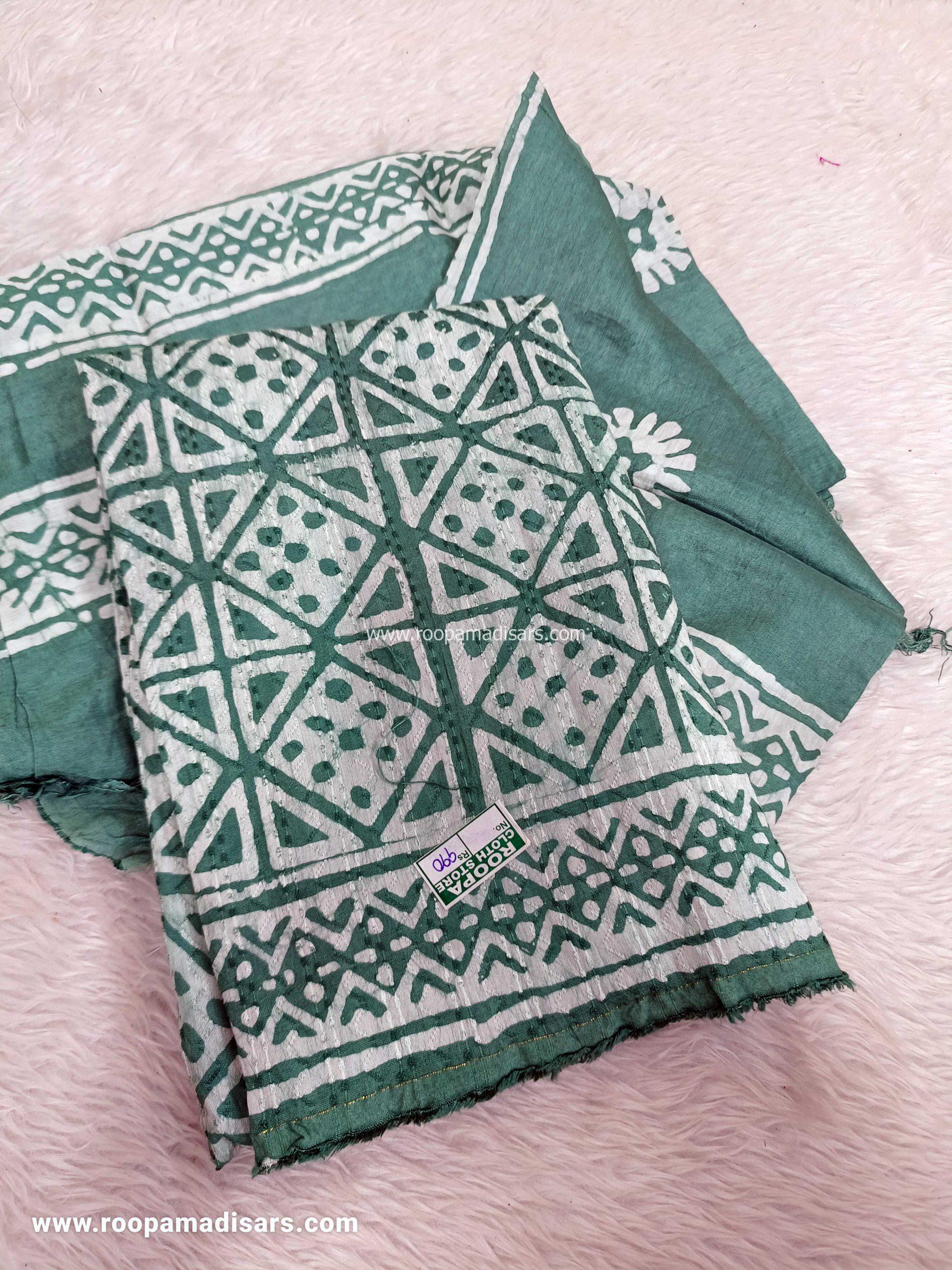 Embroidery Chanderi Cotton Dress Material - Unstitched 3 Piece Suit (Top,Bottom,Dupatta )