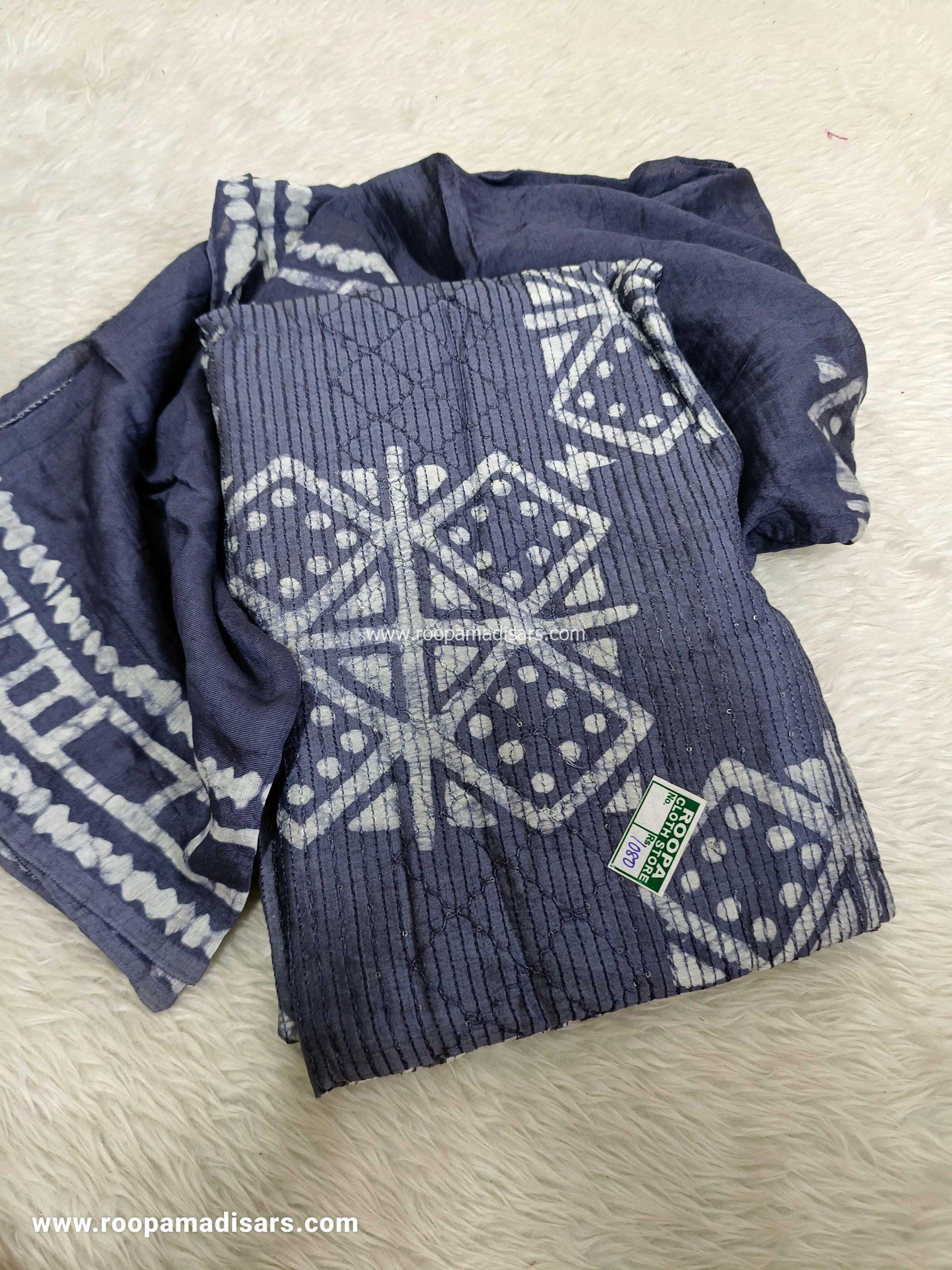 Embroidery Batik Chanderi Cotton Dress Material - Unstitched 3 Piece Suit (Top,Bottom,Dupatta )