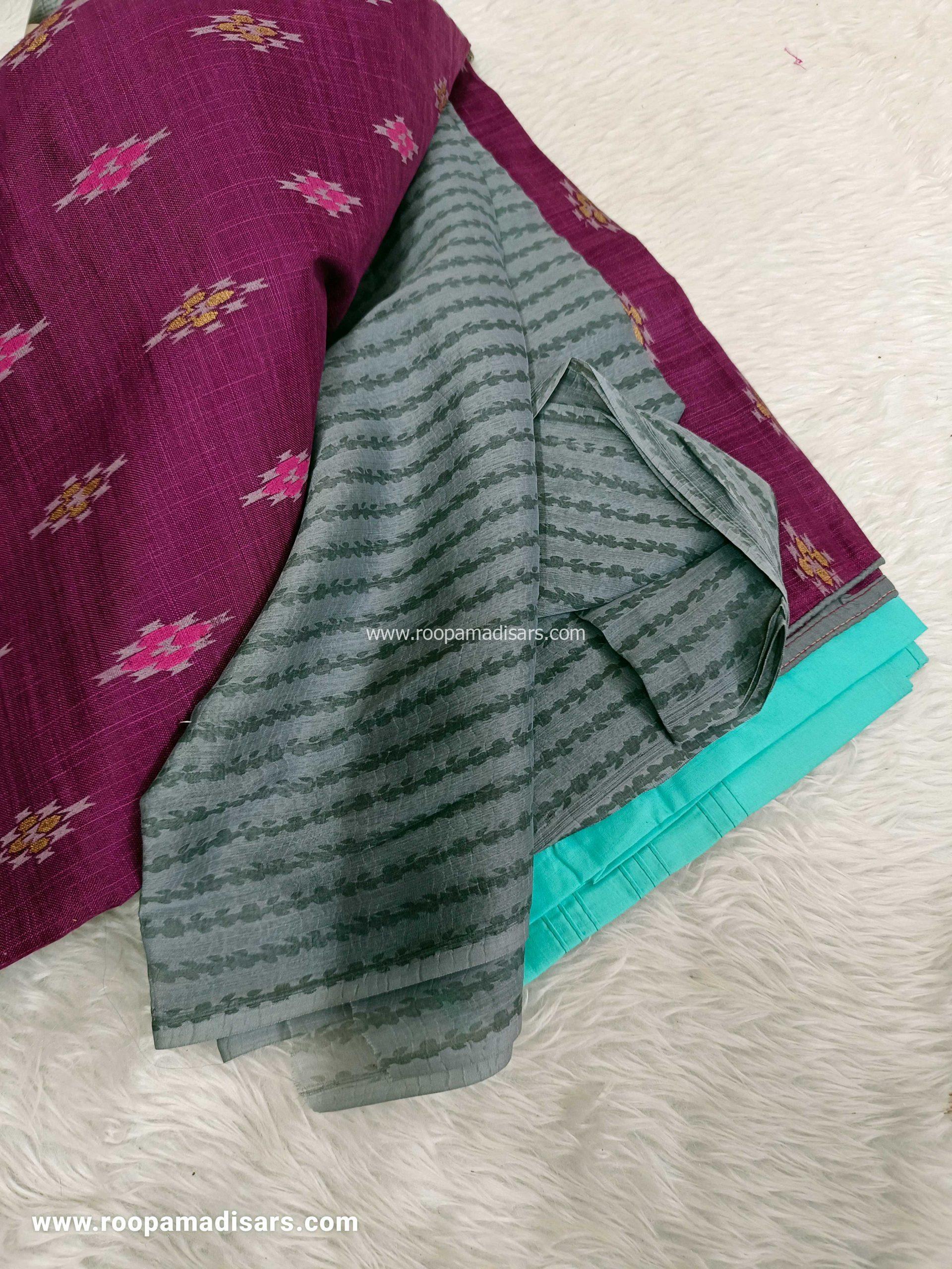 2 Tops and 1 Bottom with Chiffon dupatta cotton Dress Material - Unstitched 4 Piece Suit (2Top,Bottom,Dupatta ) - Image 3