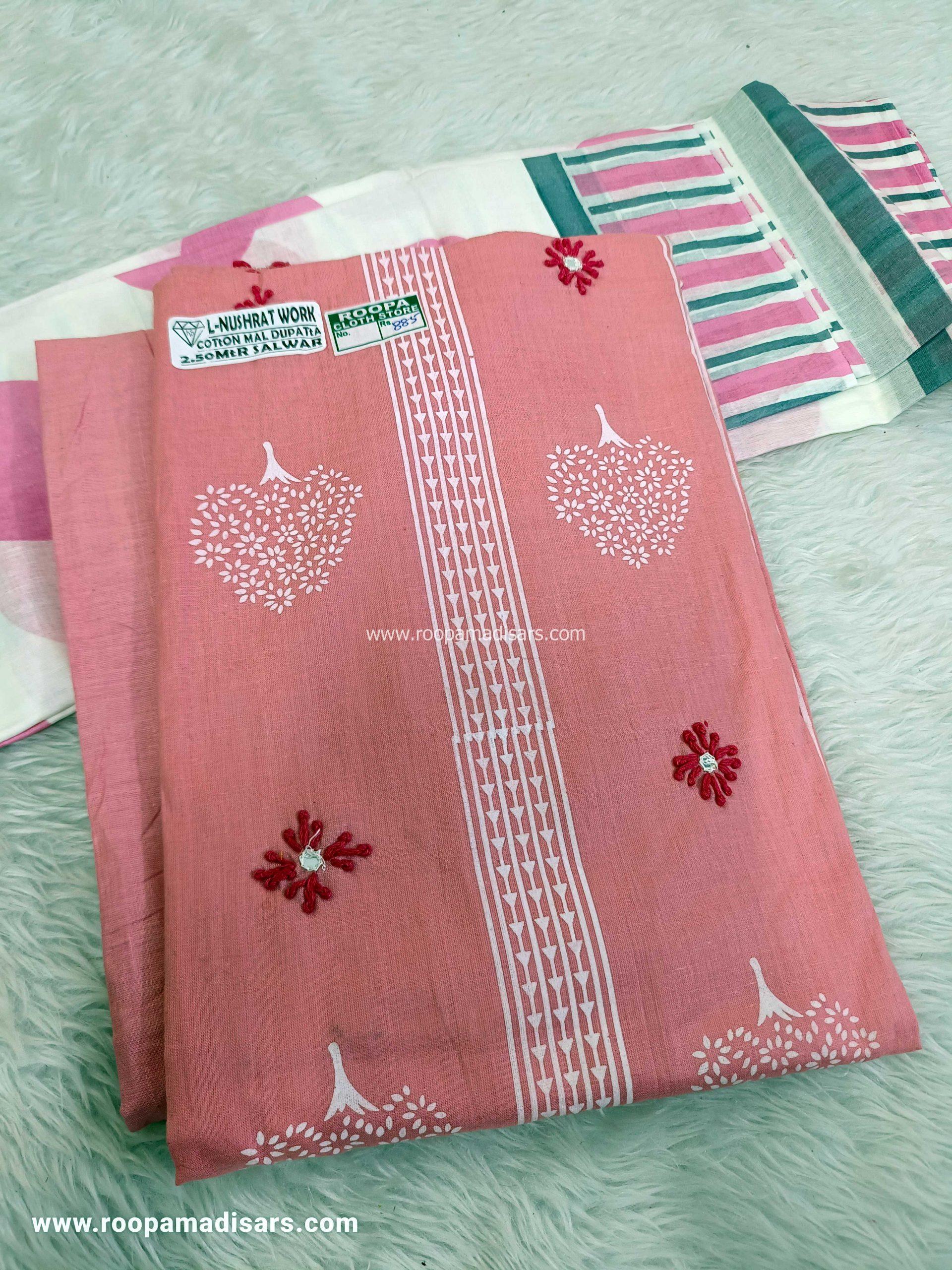 Embroidery Cotton Dress Material - Unstitched 3 Piece Suit (Top,Bottom,Dupatta )