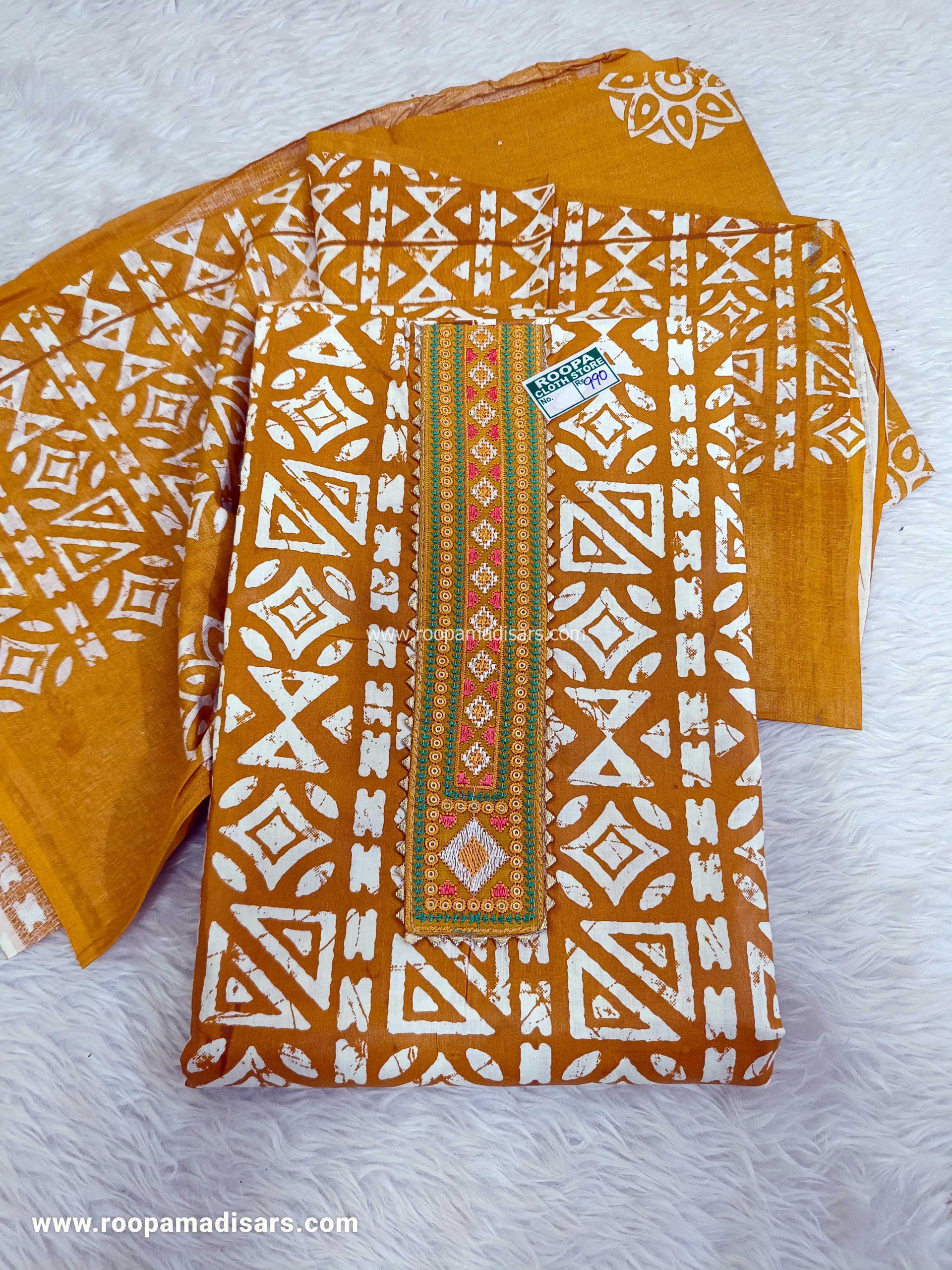 Embroidery Cotton Dress Material - Unstitched 3 Piece Suit (Top,Bottom,Dupatta )