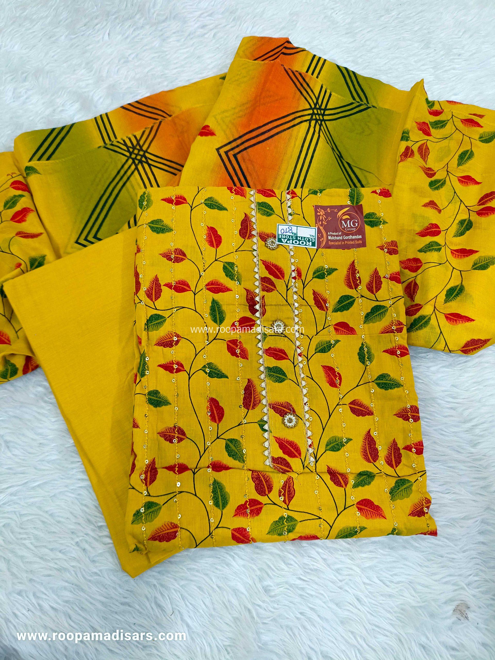 Embroidery Cotton Dress Material - Unstitched 3 Piece Suit (Top,Bottom,Dupatta )