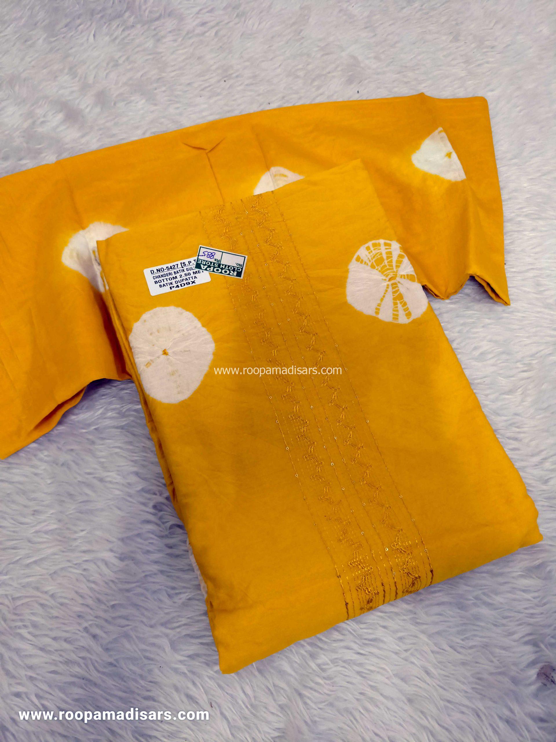 Embroidery Batik Chanderi Dress Material - Unstitched 3 Piece Suit (Top,Bottom,Dupatta )