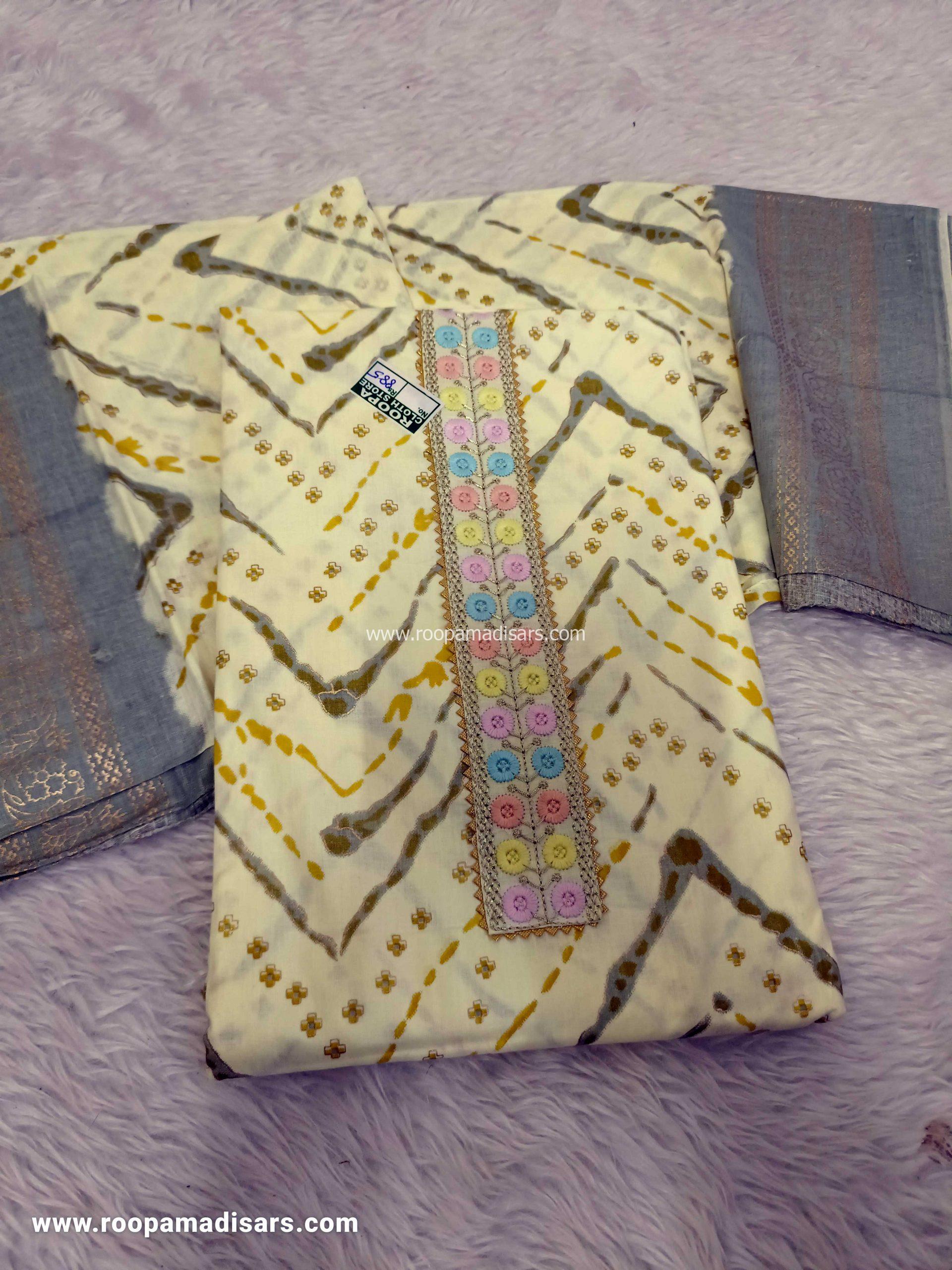 Embroidery Cotton Dress Material - Unstitched 3 Piece Suit (Top,Bottom,Dupatta )