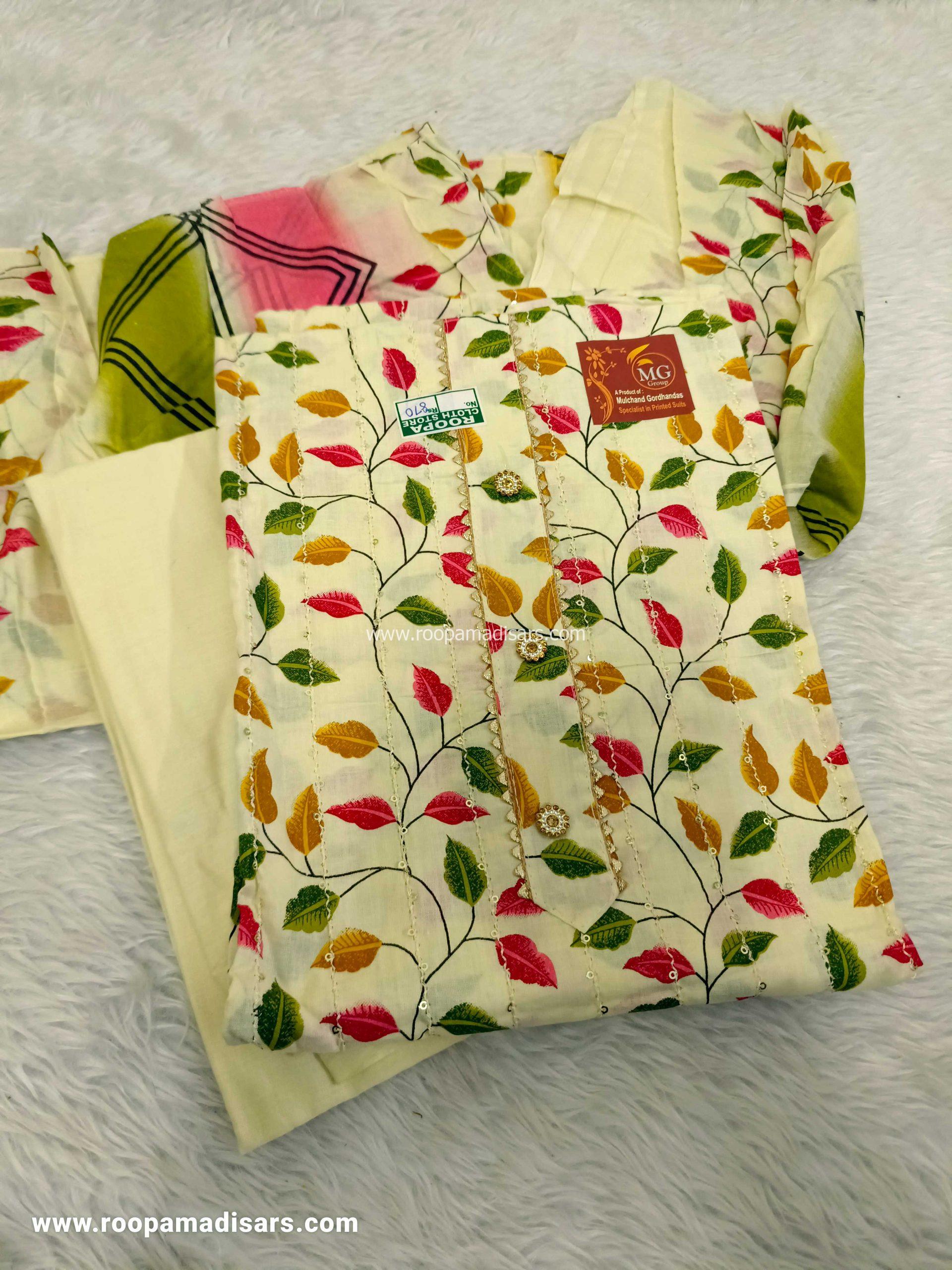 Embroidery Cotton Dress Material - Unstitched 3 Piece Suit (Top,Bottom,Dupatta )