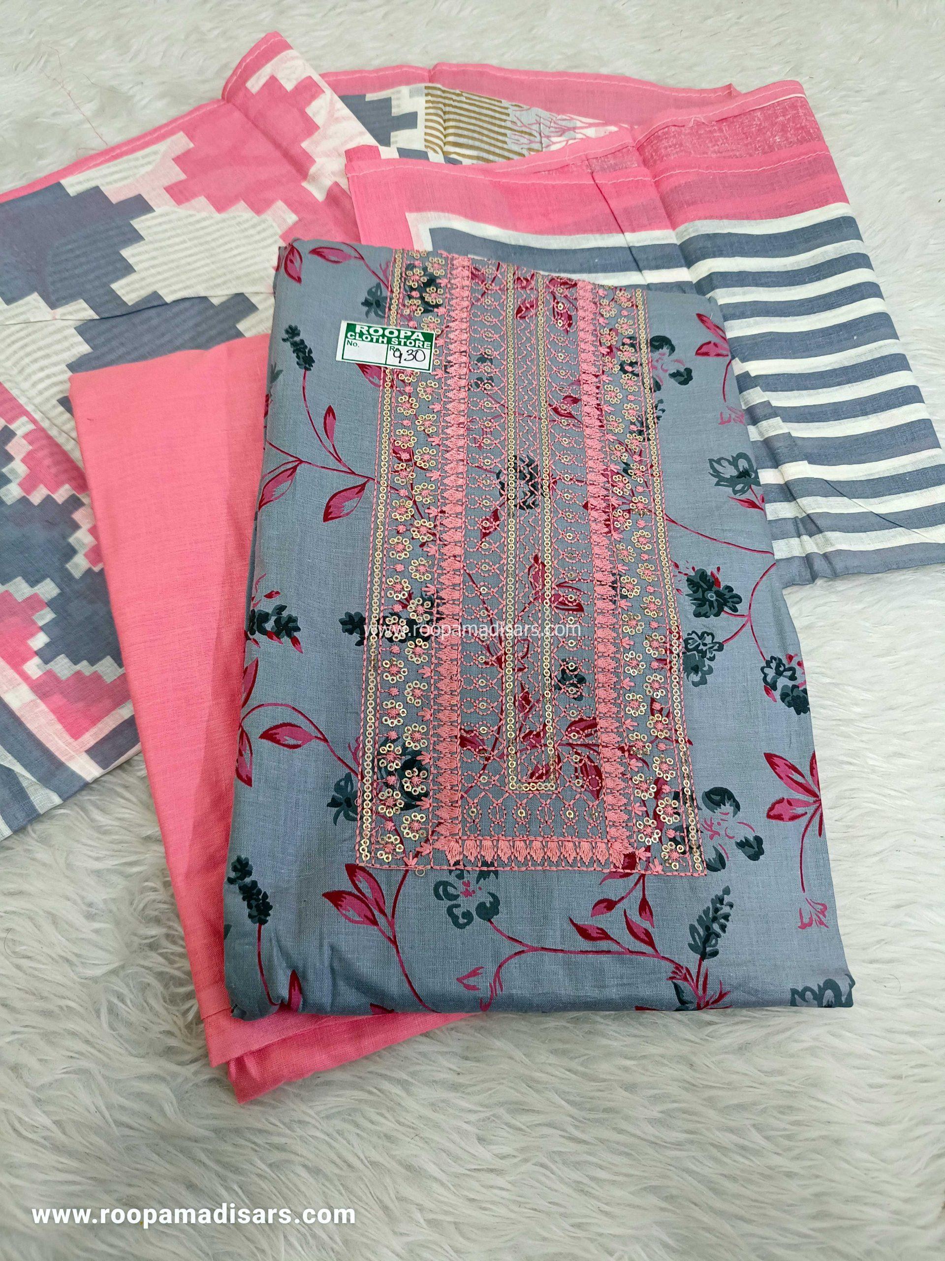 Embroidery Cotton Dress Material - Unstitched 3 Piece Suit (Top,Bottom,Dupatta )