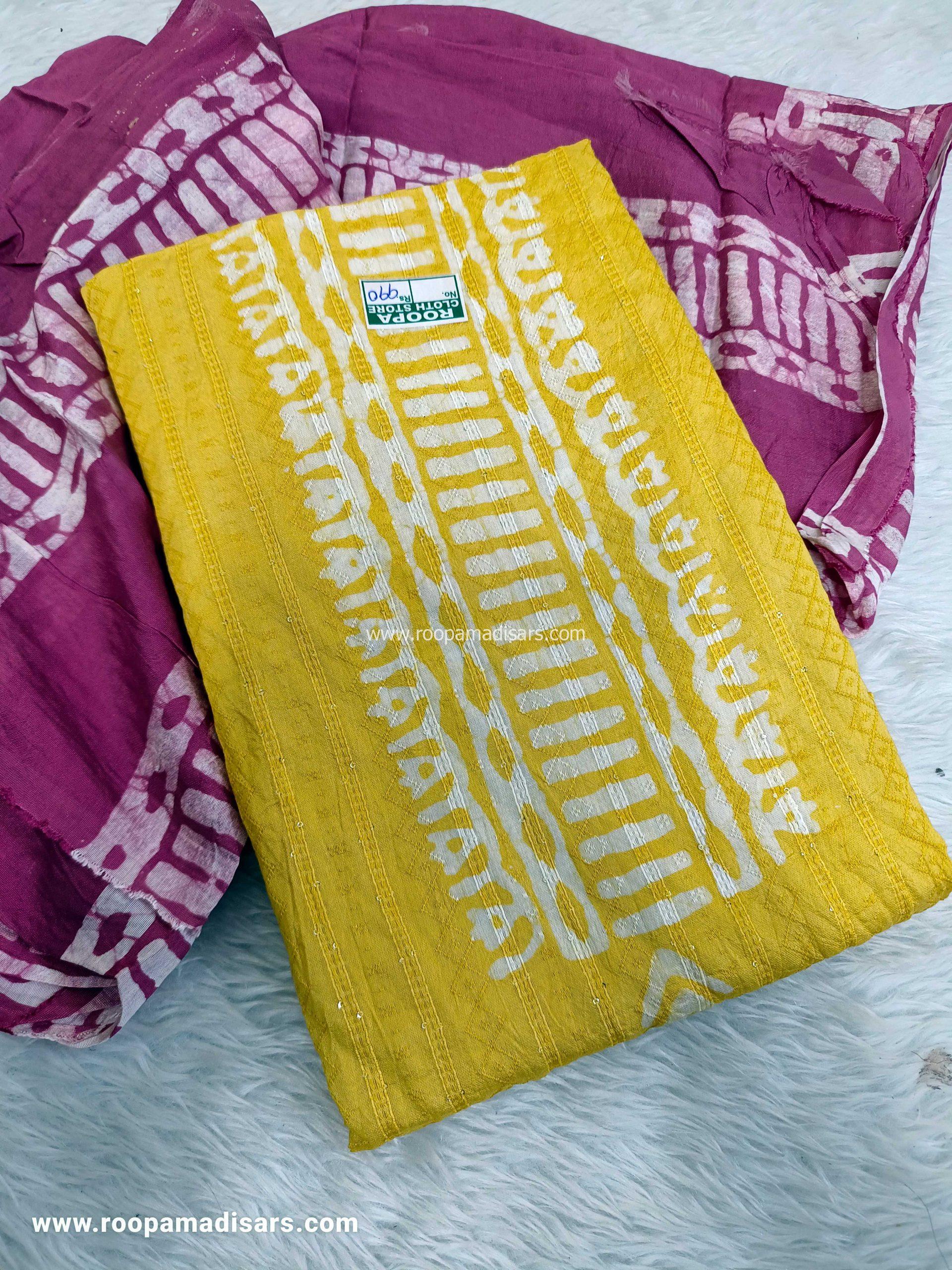 Embroidery Chanderi Cotton Dress Material - Unstitched 3 Piece Suit (Top,Bottom,Dupatta )