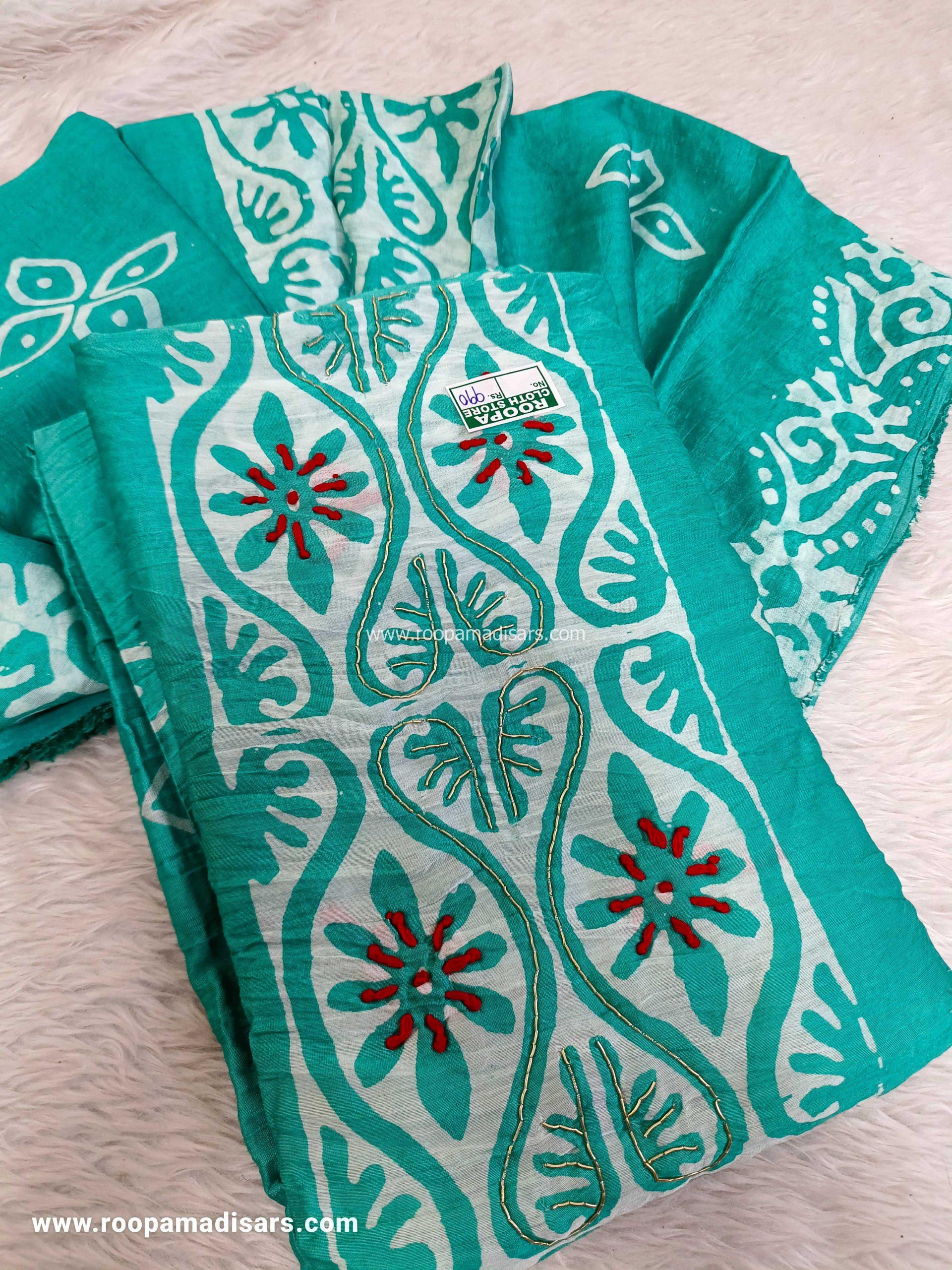 Embroidery Batik Chanderi Cotton Dress Material - Unstitched 3 Piece Suit (Top,Bottom,Dupatta )