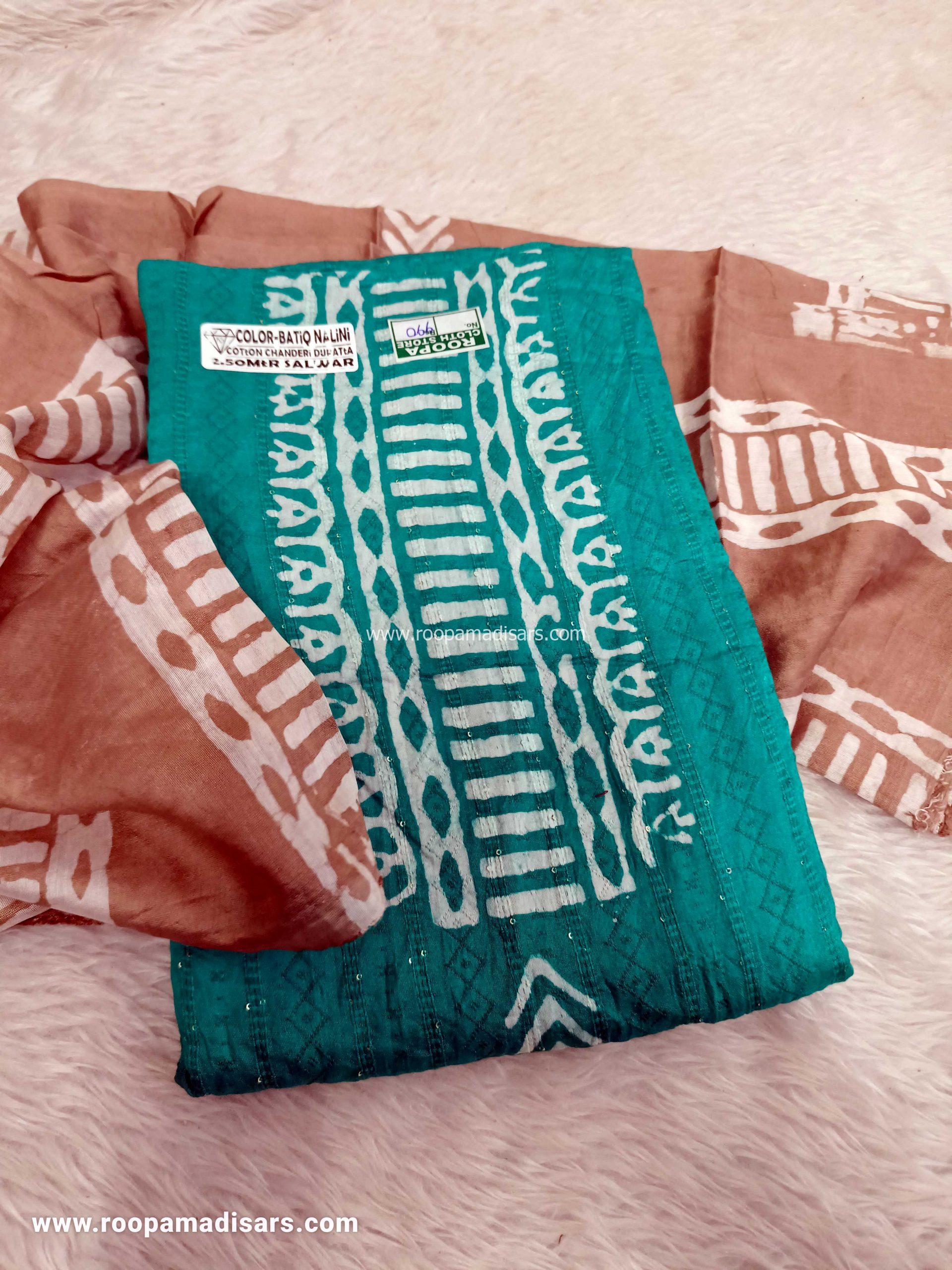 Embroidery Batik Chanderi Cotton Dress Material - Unstitched 3 Piece Suit (Top,Bottom,Dupatta )