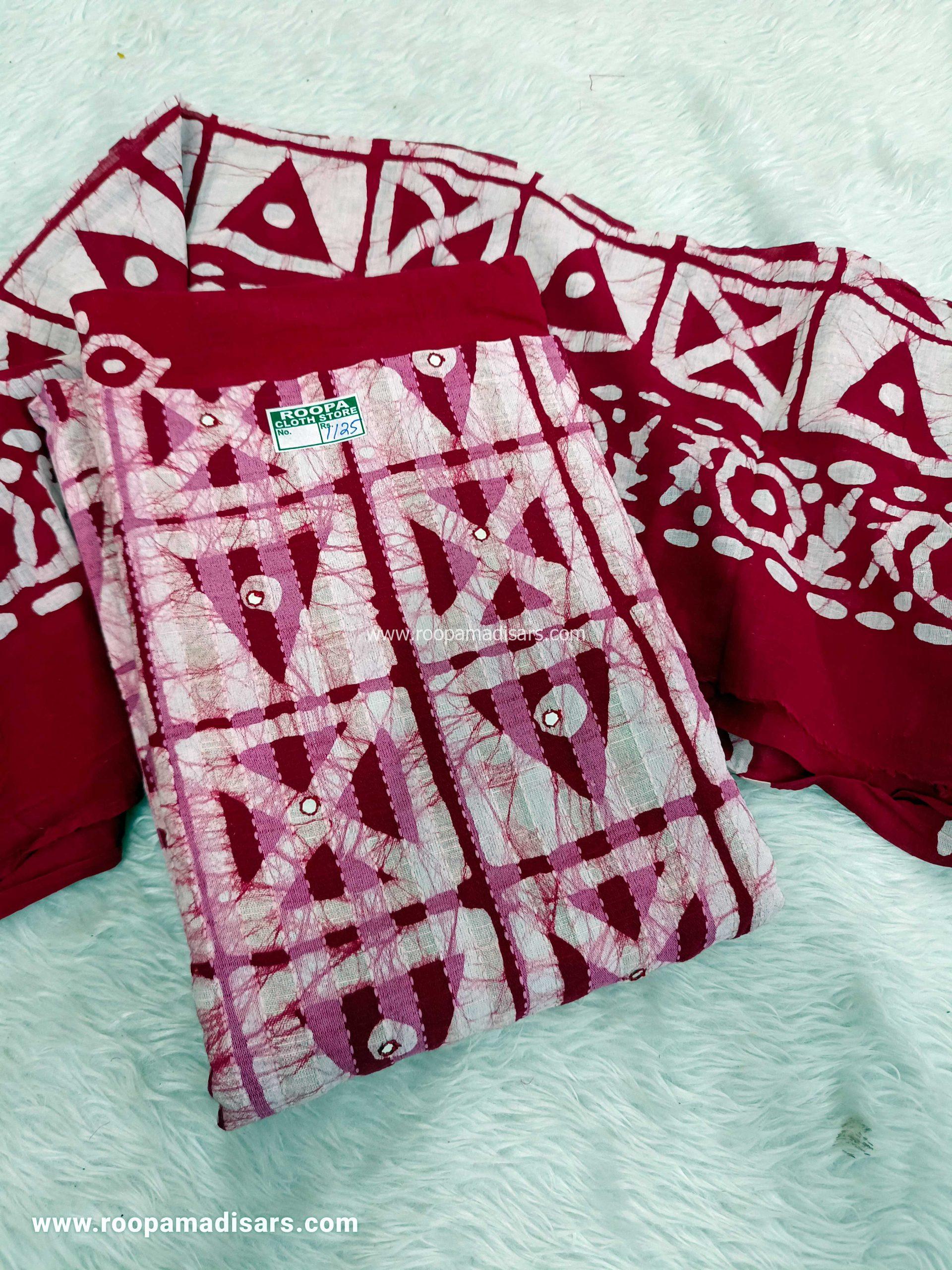 Embroidery Batik Chanderi Cotton Dress Material - Unstitched 3 Piece Suit (Top,Bottom,Dupatta )