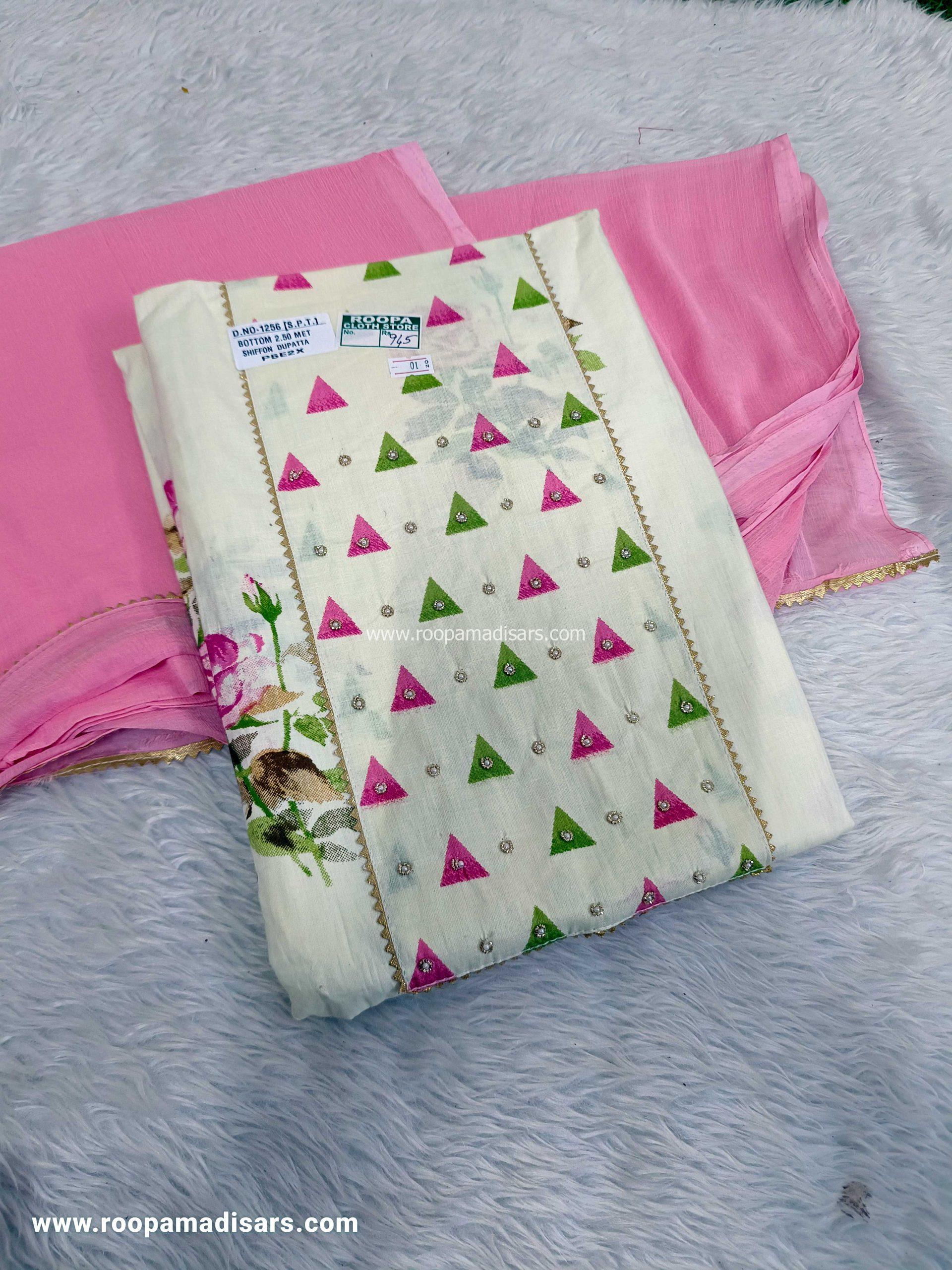 Embroidery Cotton Dress Material - Unstitched 3 Piece Suit (Top,Bottom,Dupatta )