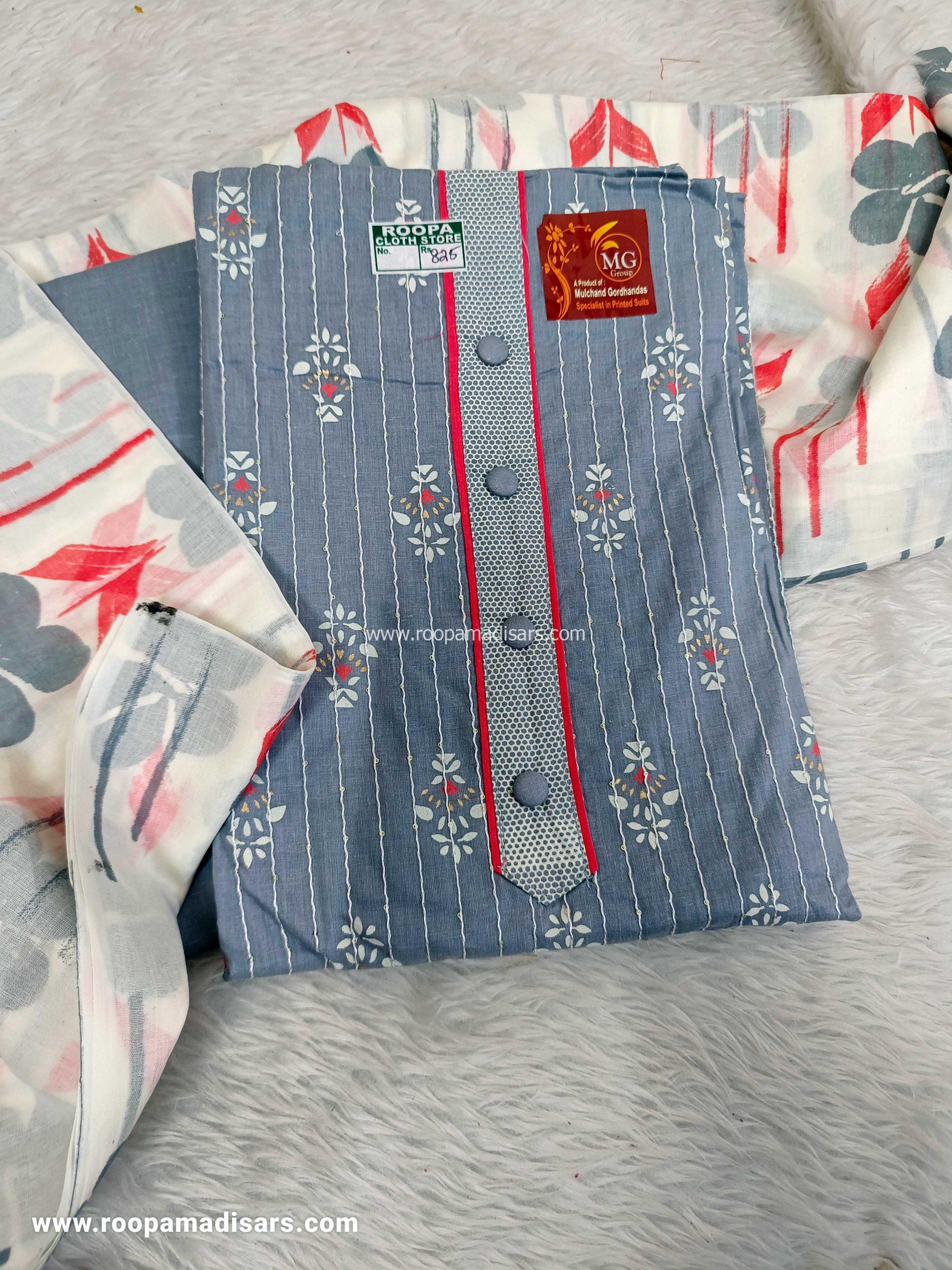 Embroidery Cotton Dress Material - Unstitched 3 Piece Suit (Top,Bottom,Dupatta )