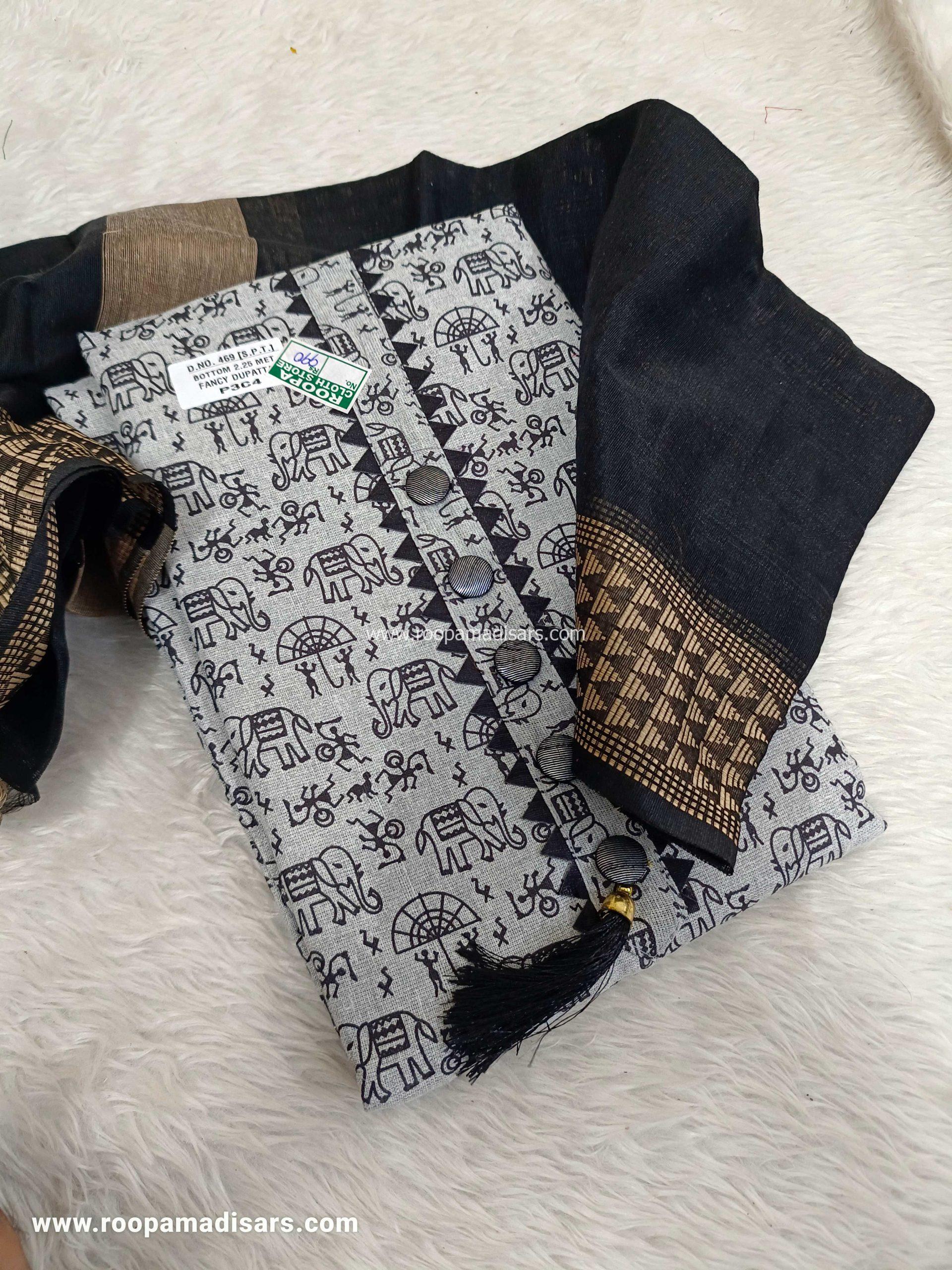 Embroidery Chanderi Cotton Dress Material - Unstitched 3 Piece Suit (Top,Bottom,Dupatta )